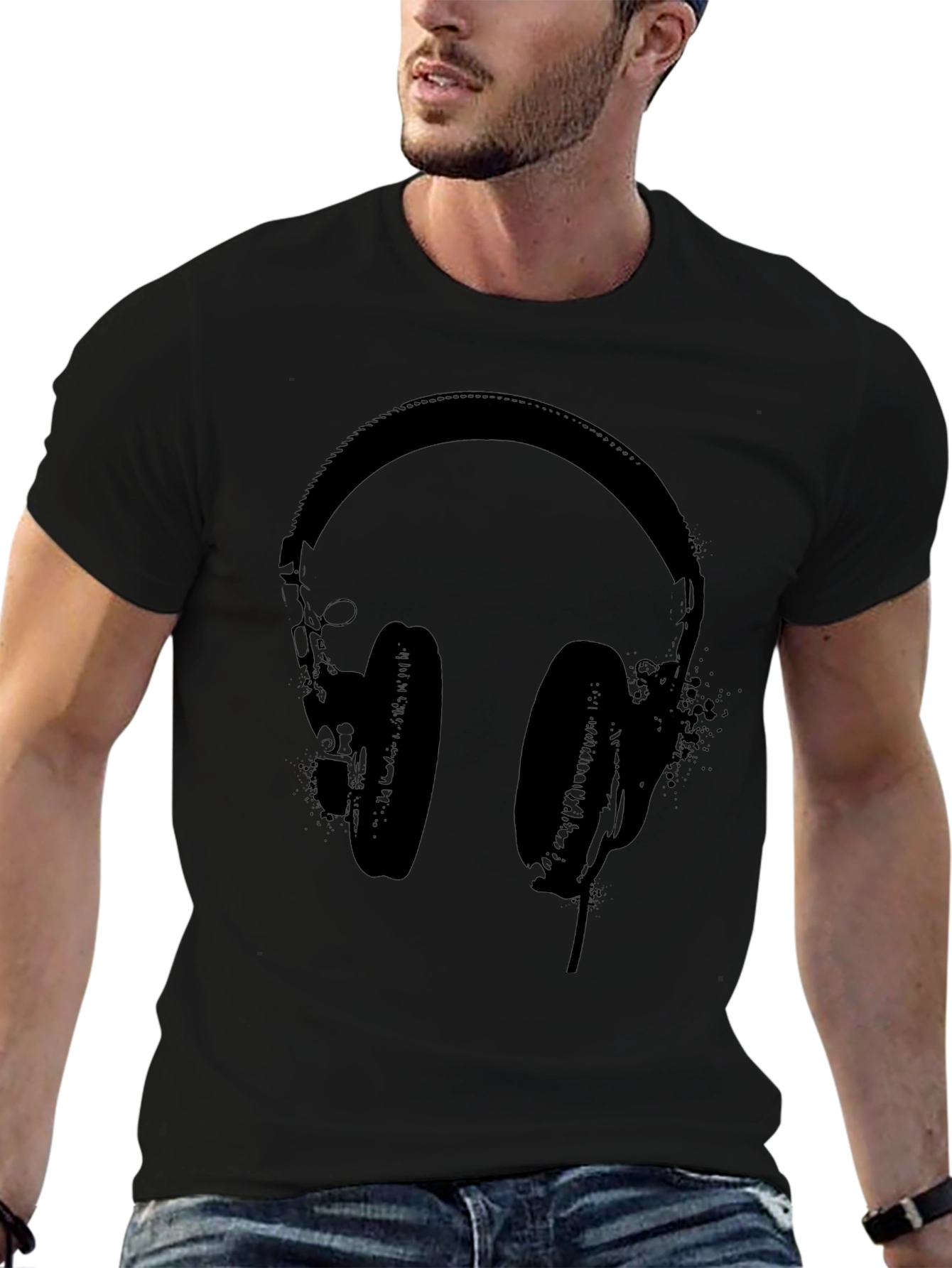 Black Headphones Graphic T-Shirt