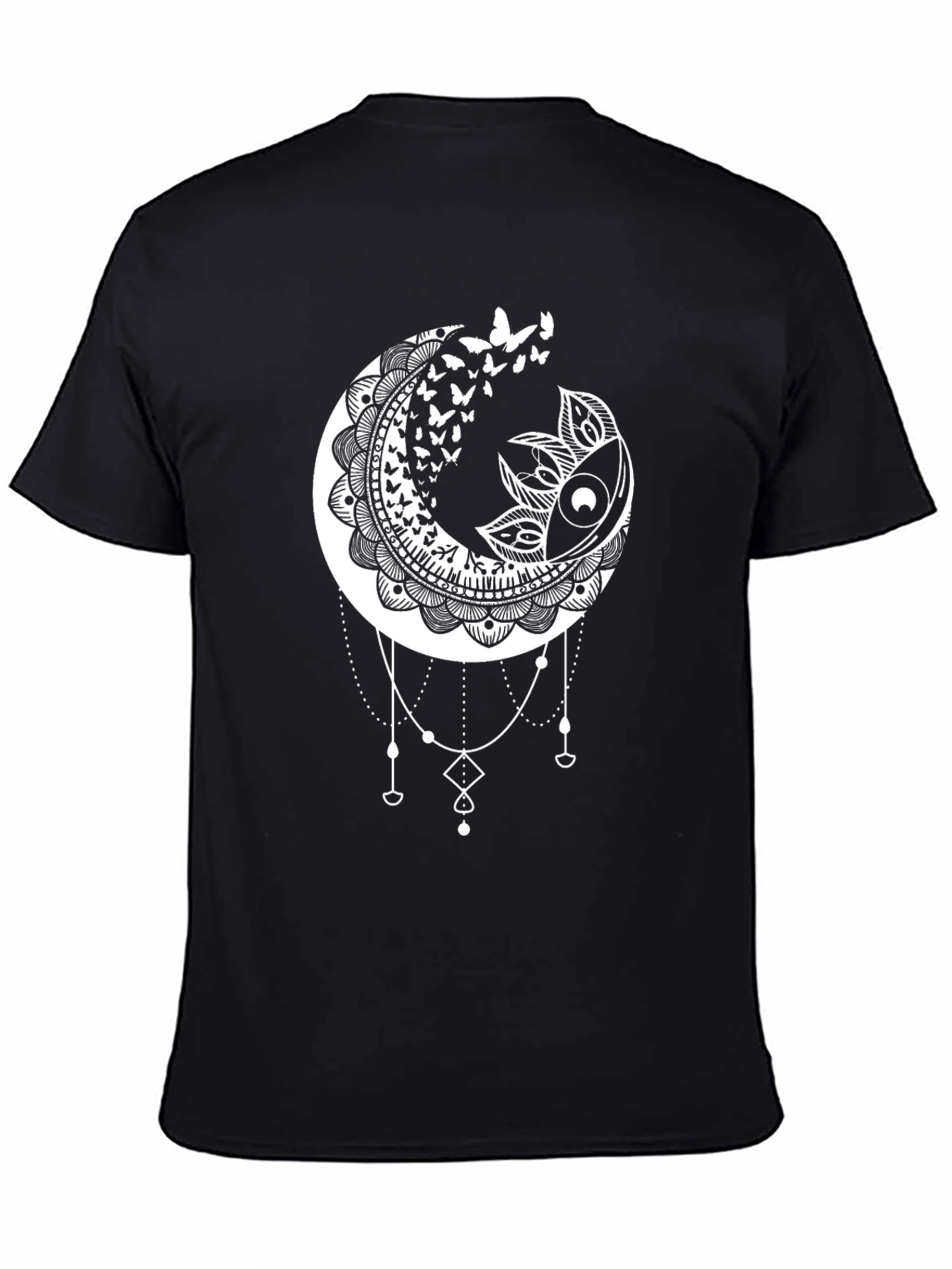 Moon Butterfly Mandala Black T-Shirt