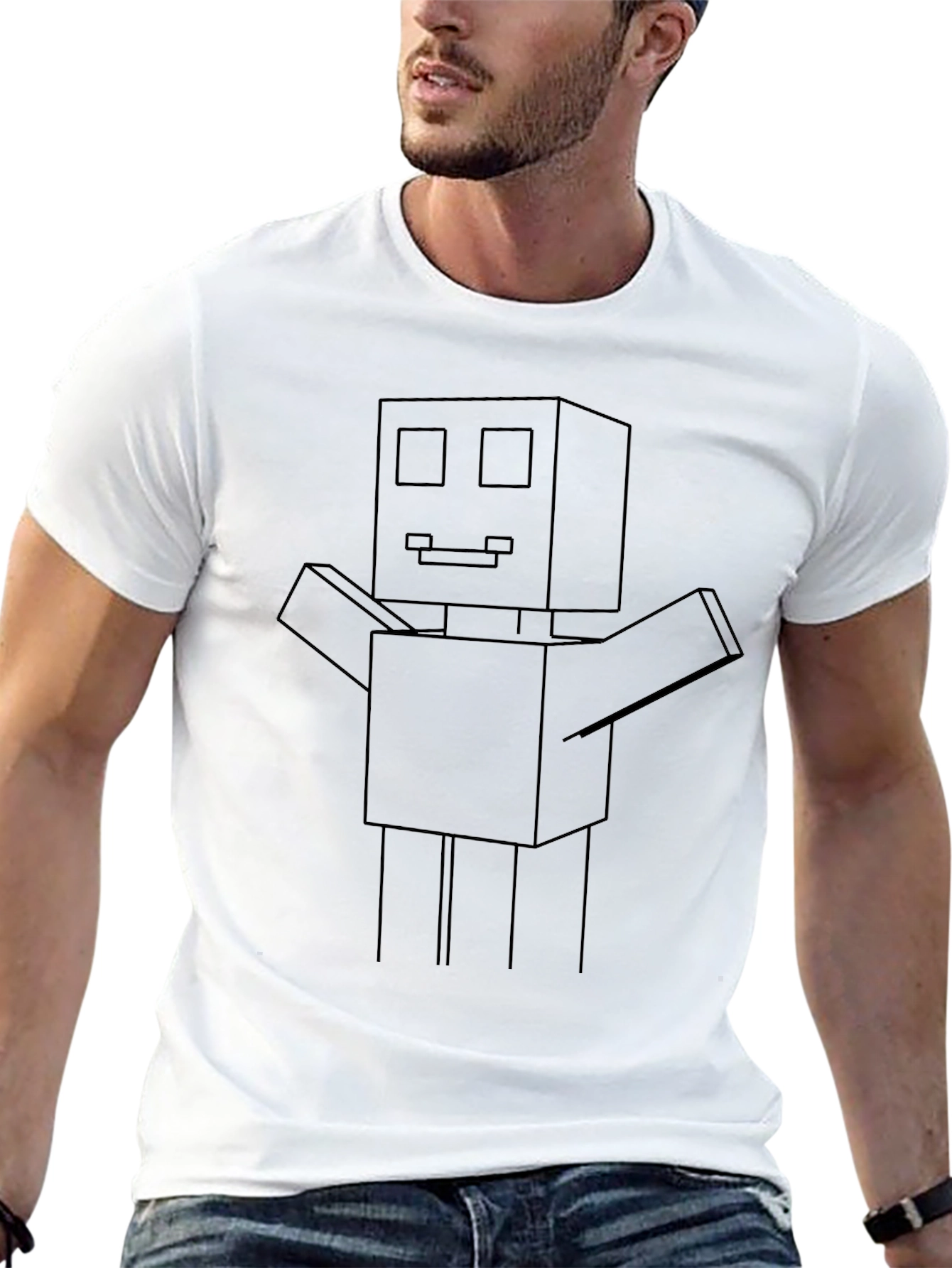 Minimalist Robot Graphic Tee - Black