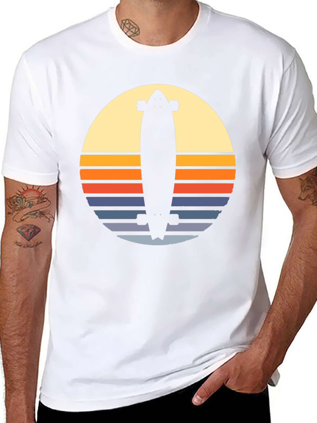 Retro Skateboard Sunset Graphic Tee - Black