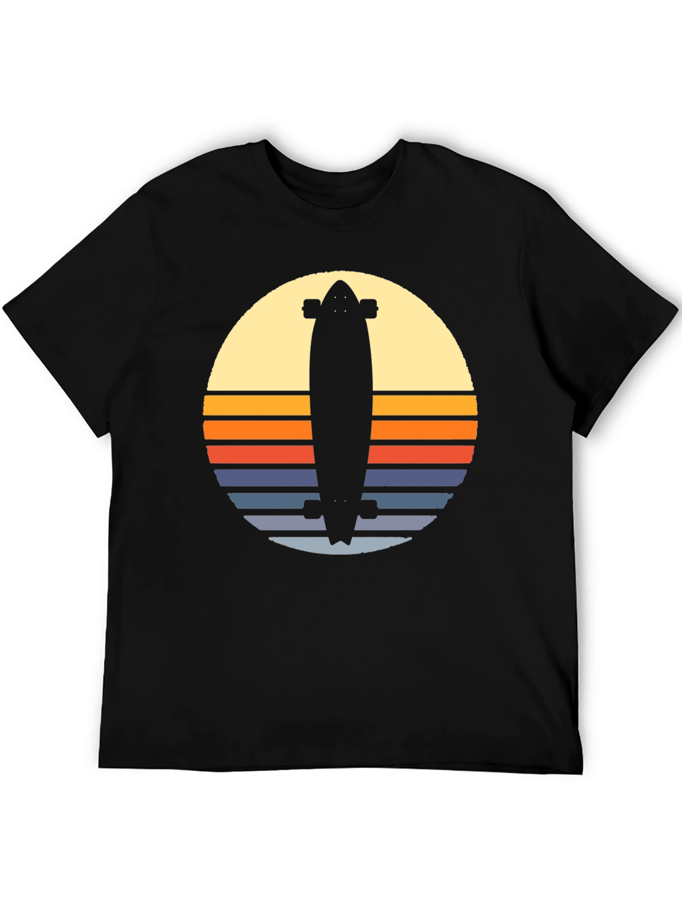 Retro Skateboard Sunset Graphic Tee - Black