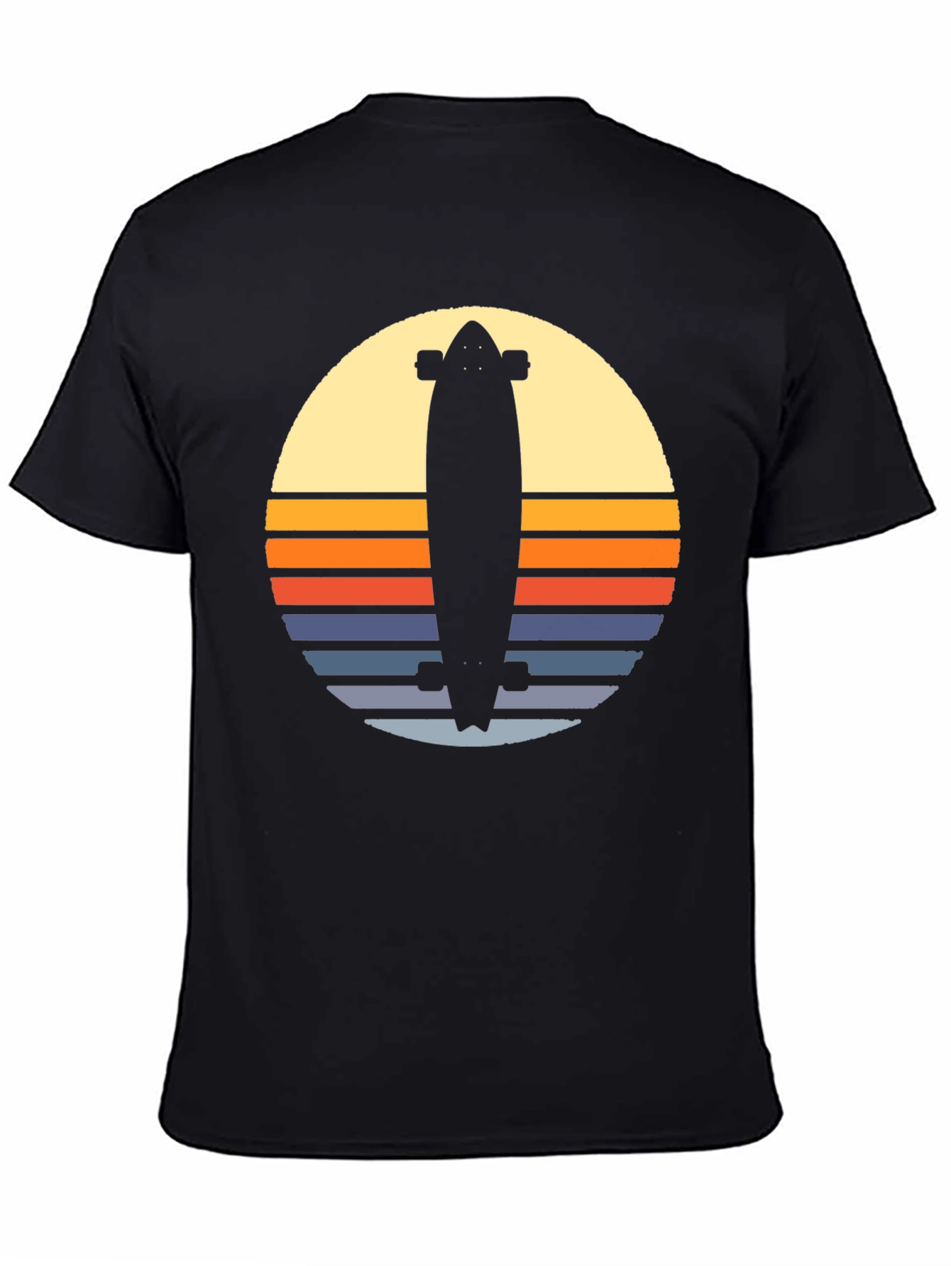 Retro Skateboard Sunset Graphic Tee - Black