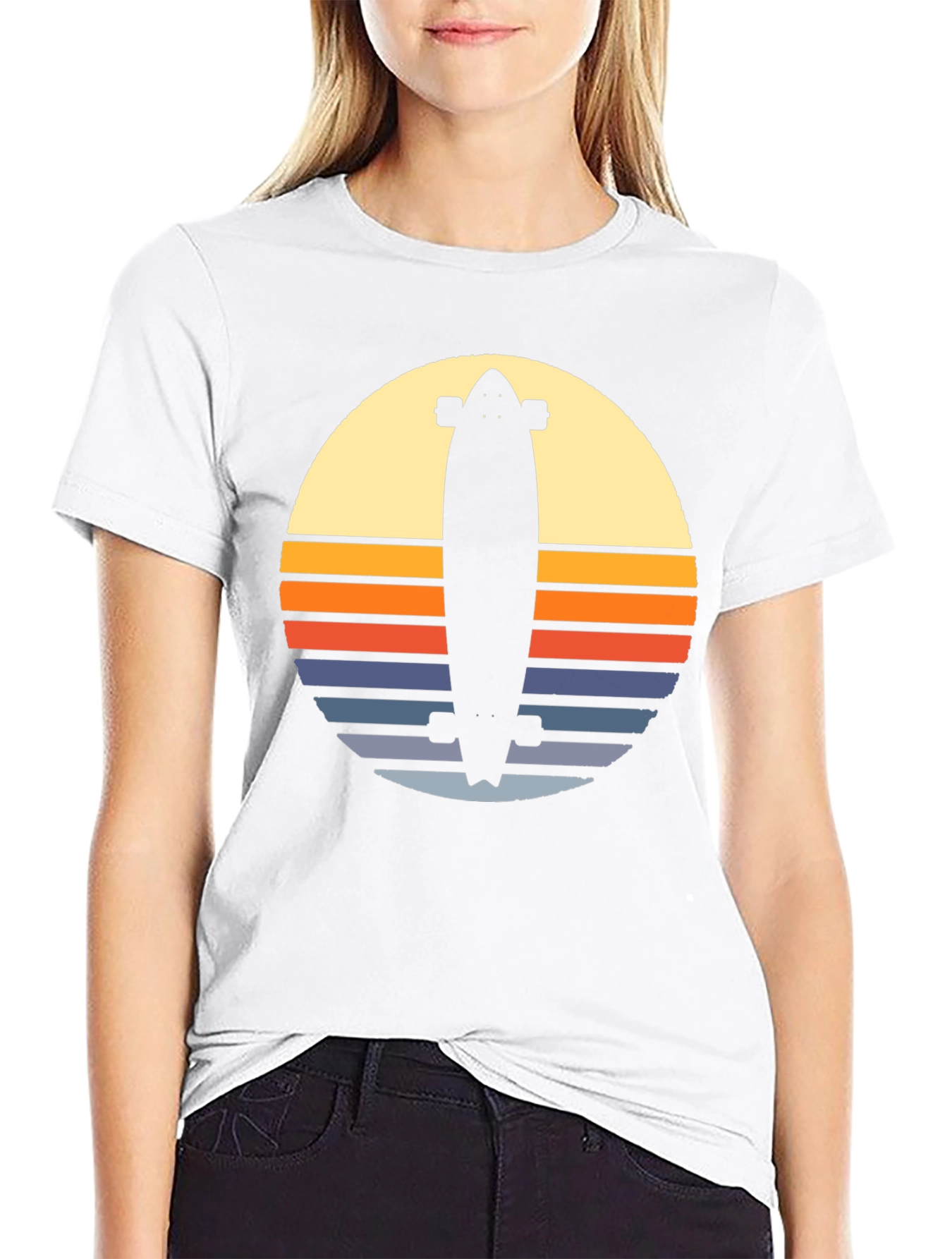 Retro Skateboard Sunset Graphic Tee - Black