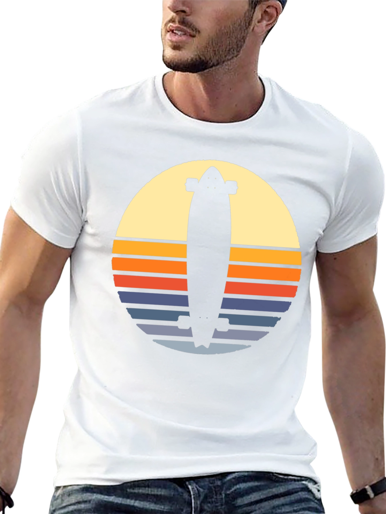 Retro Skateboard Sunset Graphic Tee - Black
