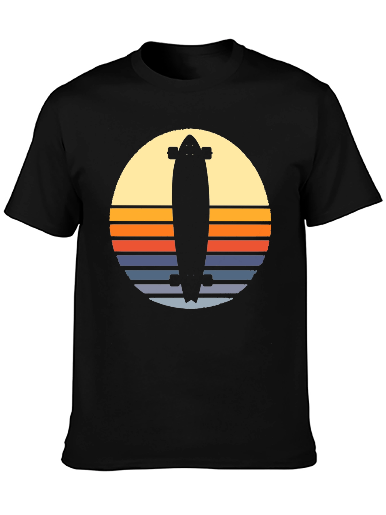 Retro Skateboard Sunset Graphic Tee - Black