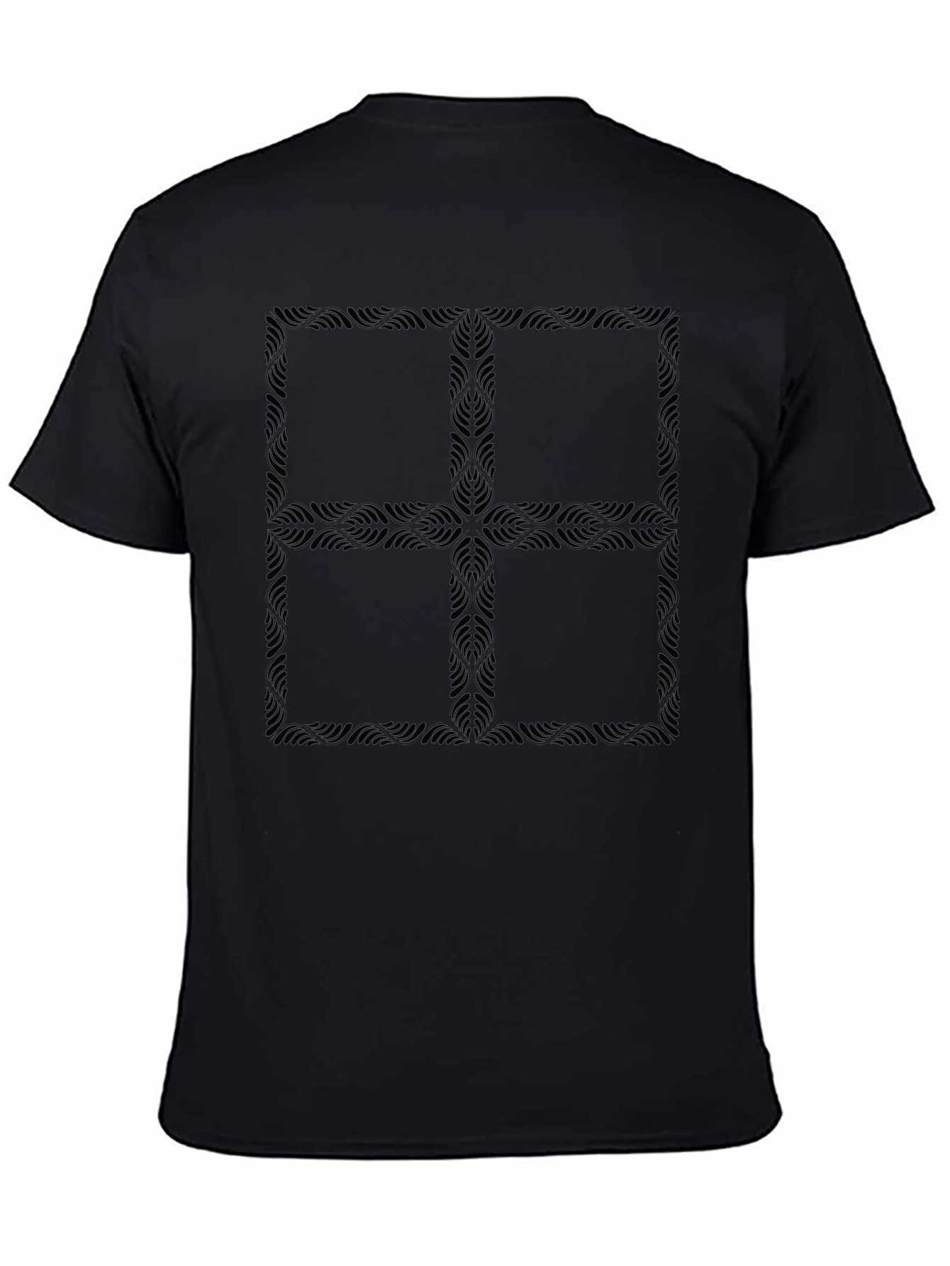 Black Graphic Tee: Abstract Floral Square Design