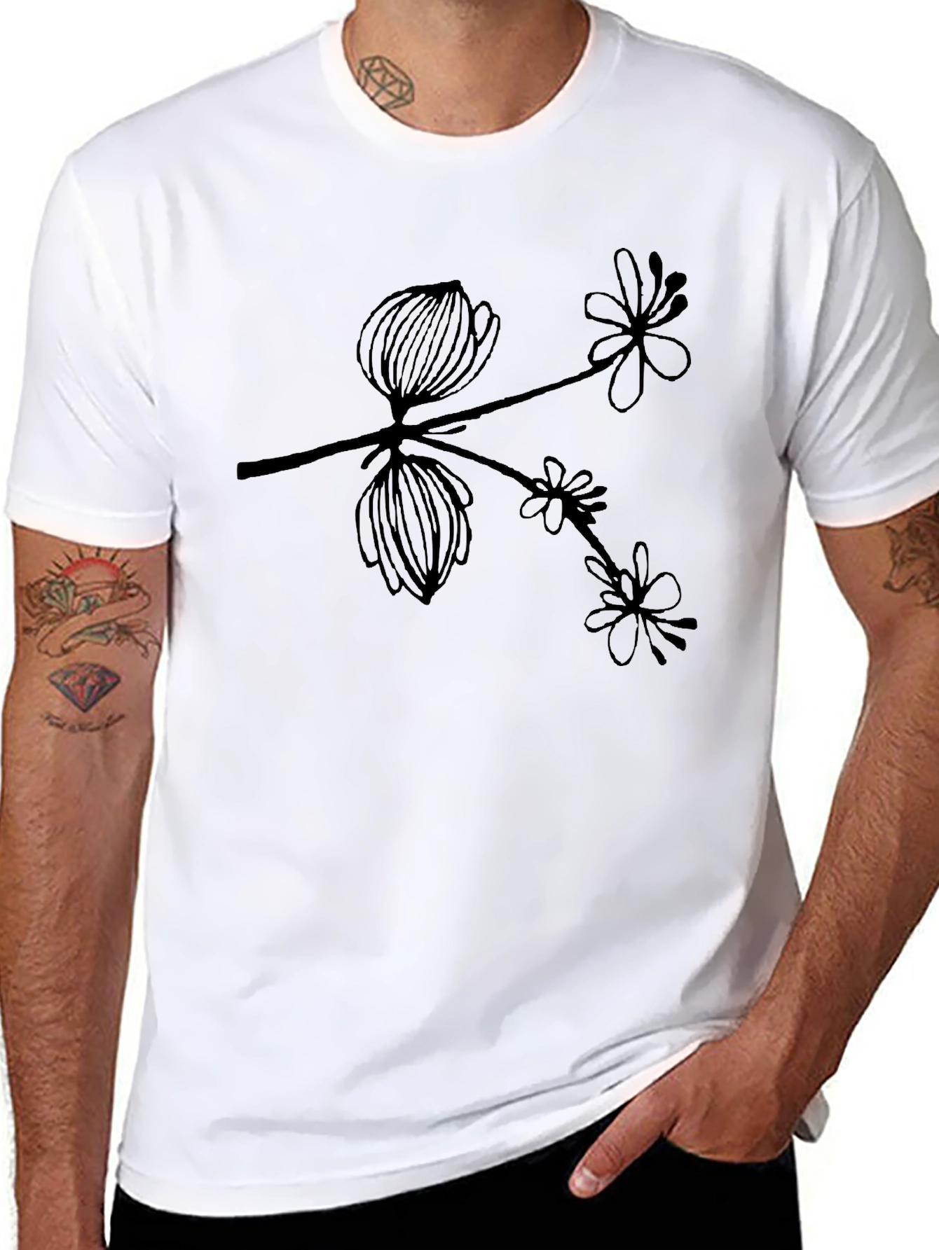 Botanical Branch Graphic Black T-Shirt