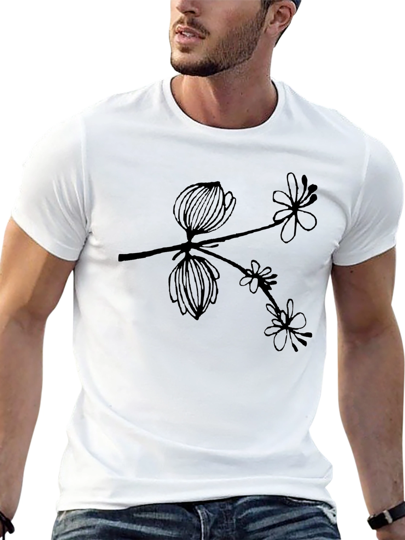 Botanical Branch Graphic Black T-Shirt