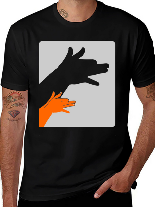 Hand Shadow Dog Graphic Tee - Black Cotton