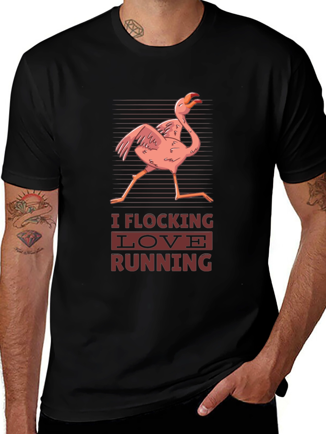 I Flocking Love Running T-Shirt Flamingo Design