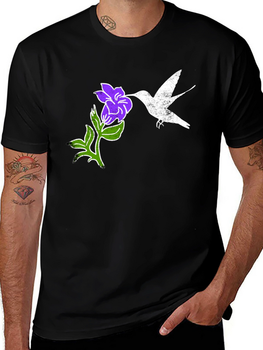 Hummingbird & Flower Graphic Tee - Black