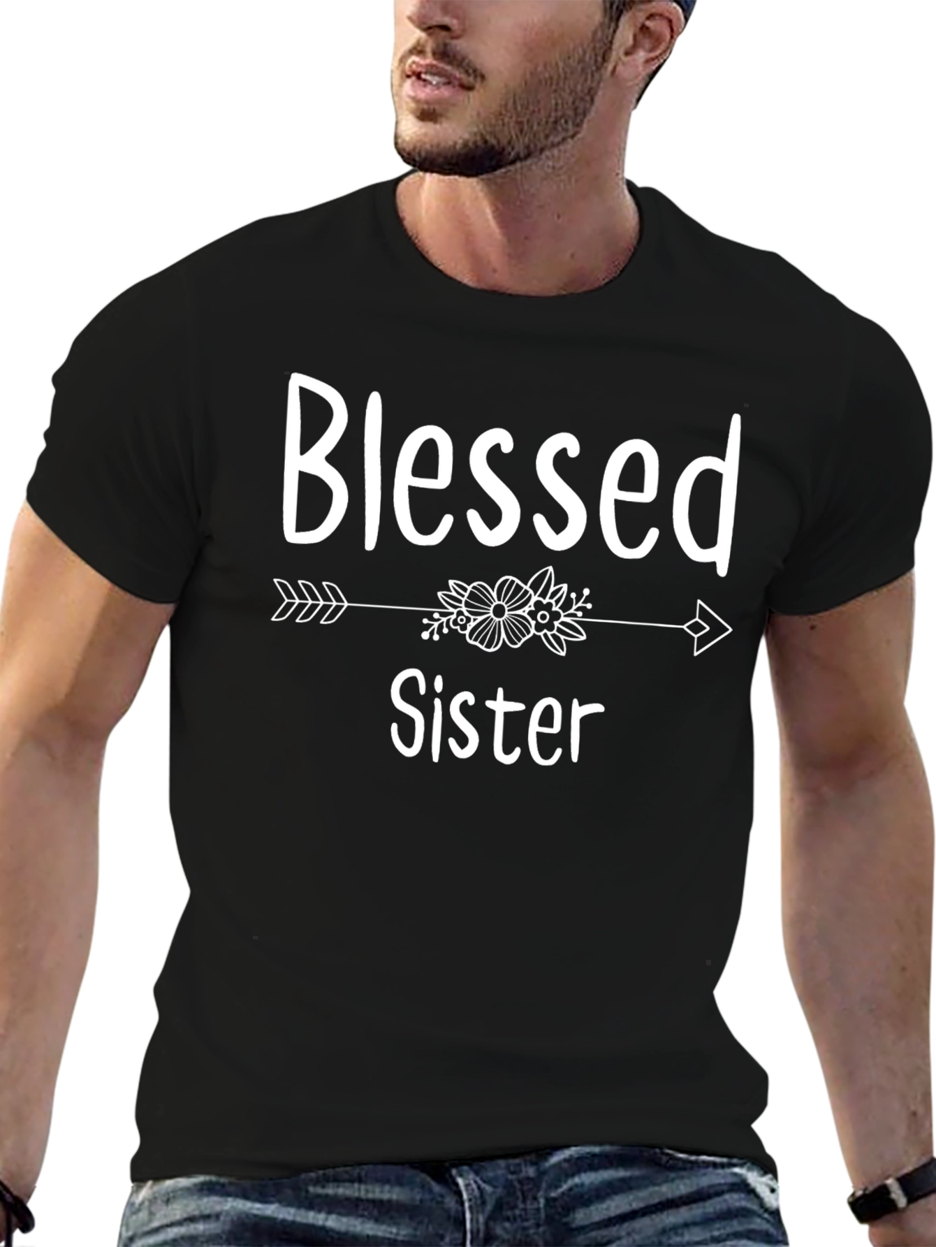 Blessed Sister Graphic Tee - Black Cotton T-Shirt