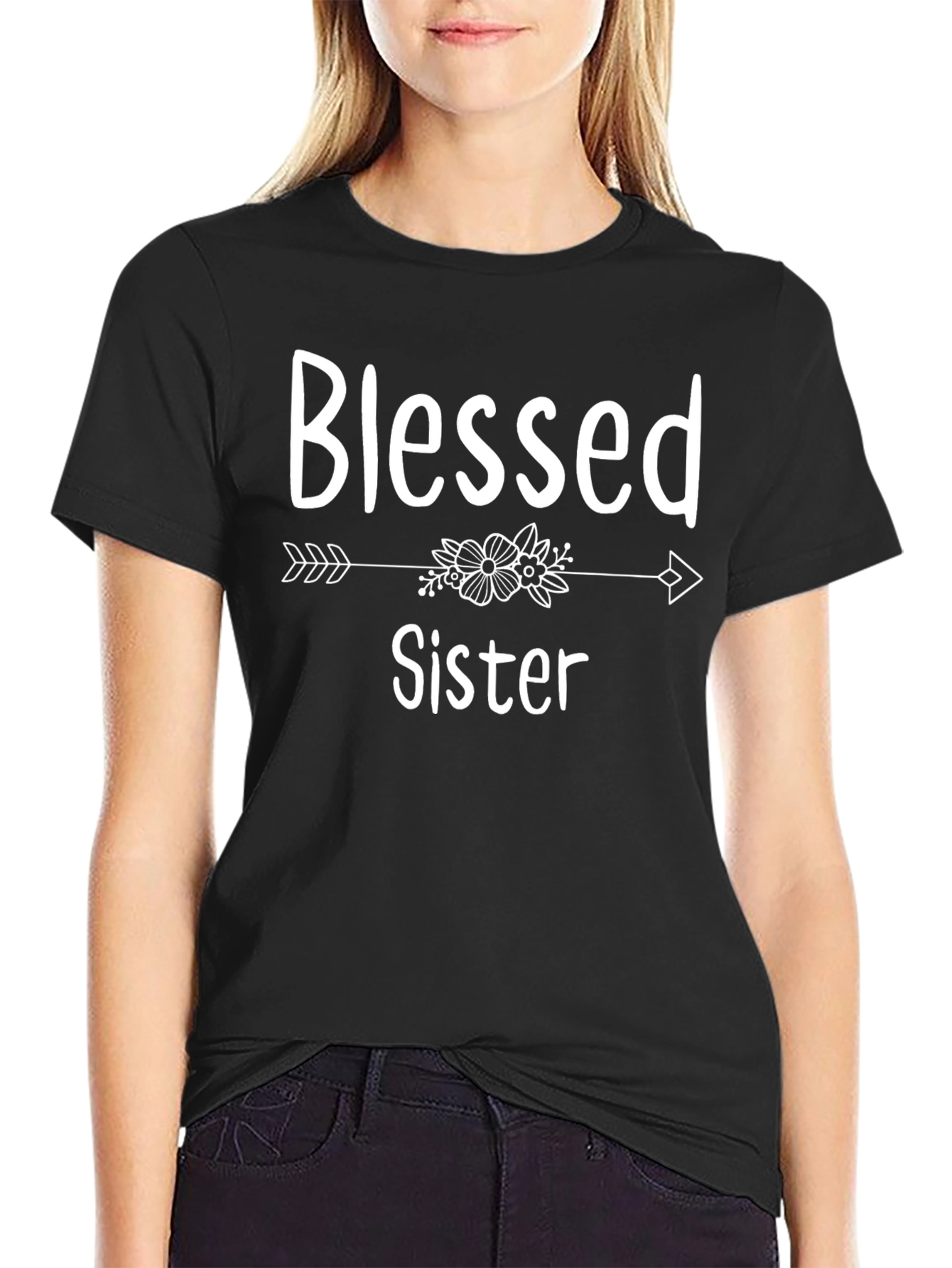 Blessed Sister Graphic Tee - Black Cotton T-Shirt