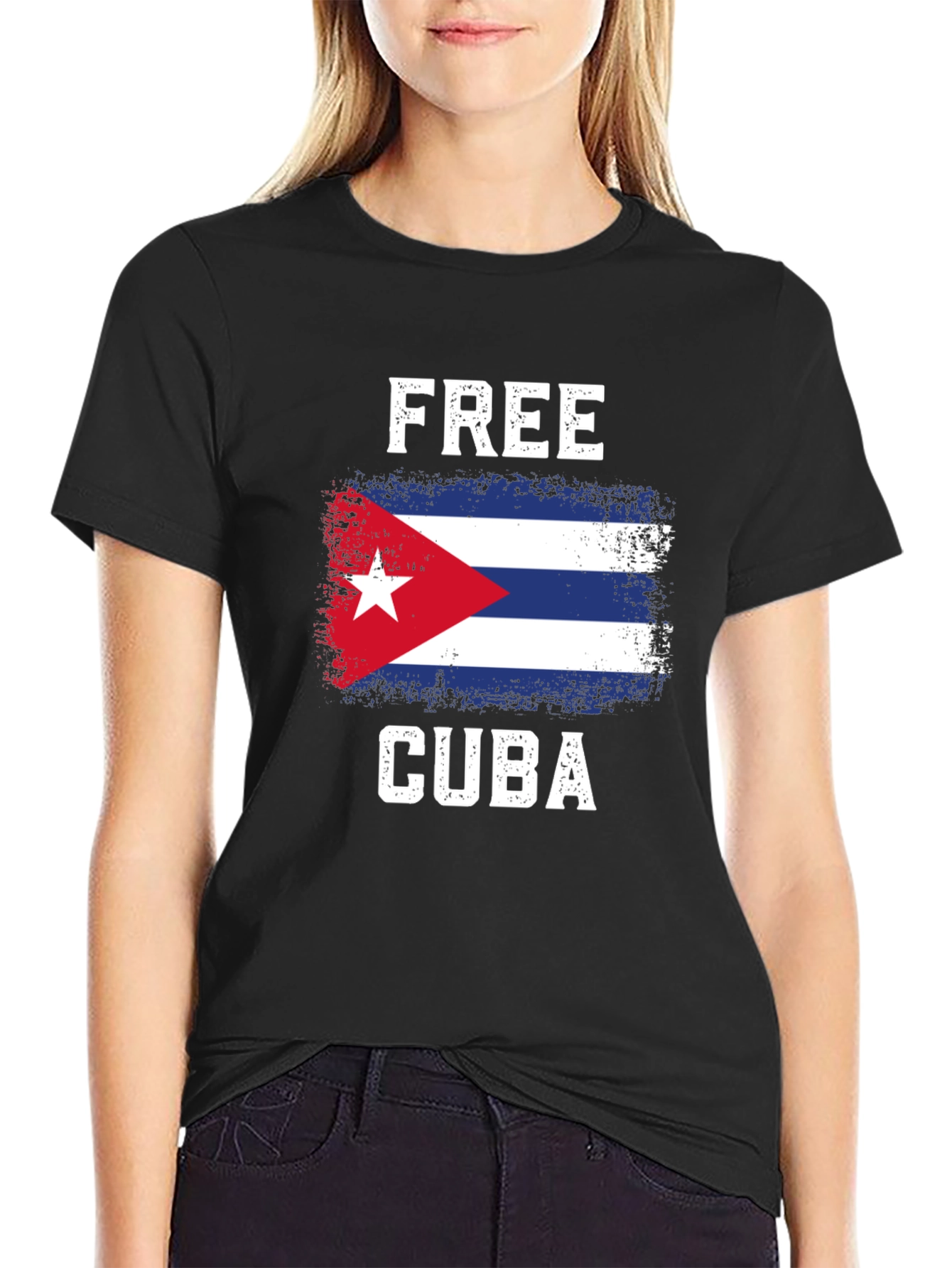 Free Cuba Graphic Tee - Distressed Cuban Flag T-Shirt