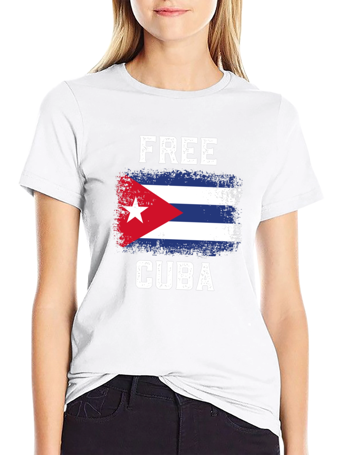 Free Cuba Graphic Tee - Distressed Cuban Flag T-Shirt