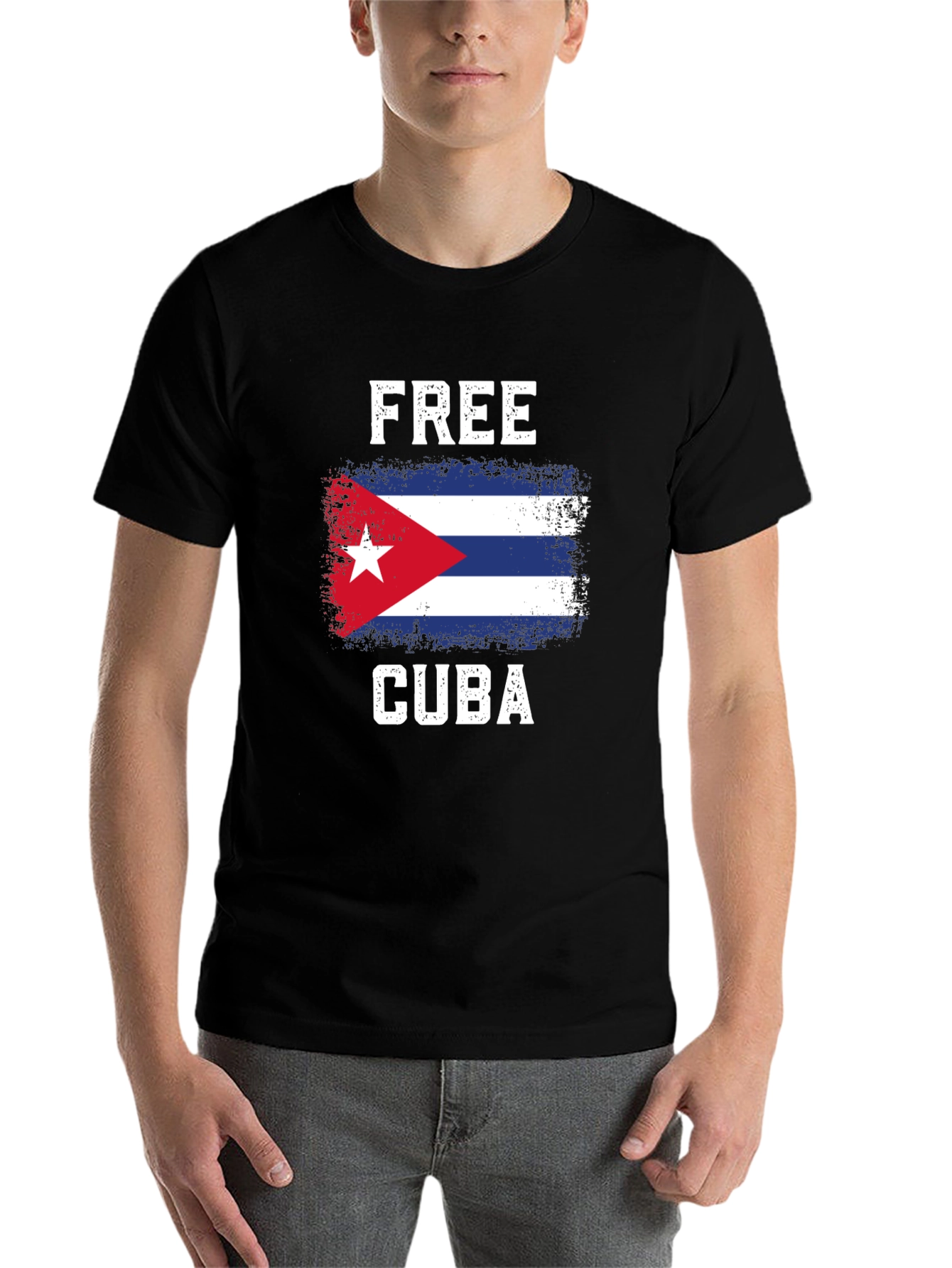 Free Cuba Graphic Tee - Distressed Cuban Flag T-Shirt