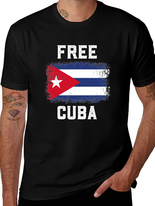 Free Cuba Graphic Tee - Distressed Cuban Flag T-Shirt