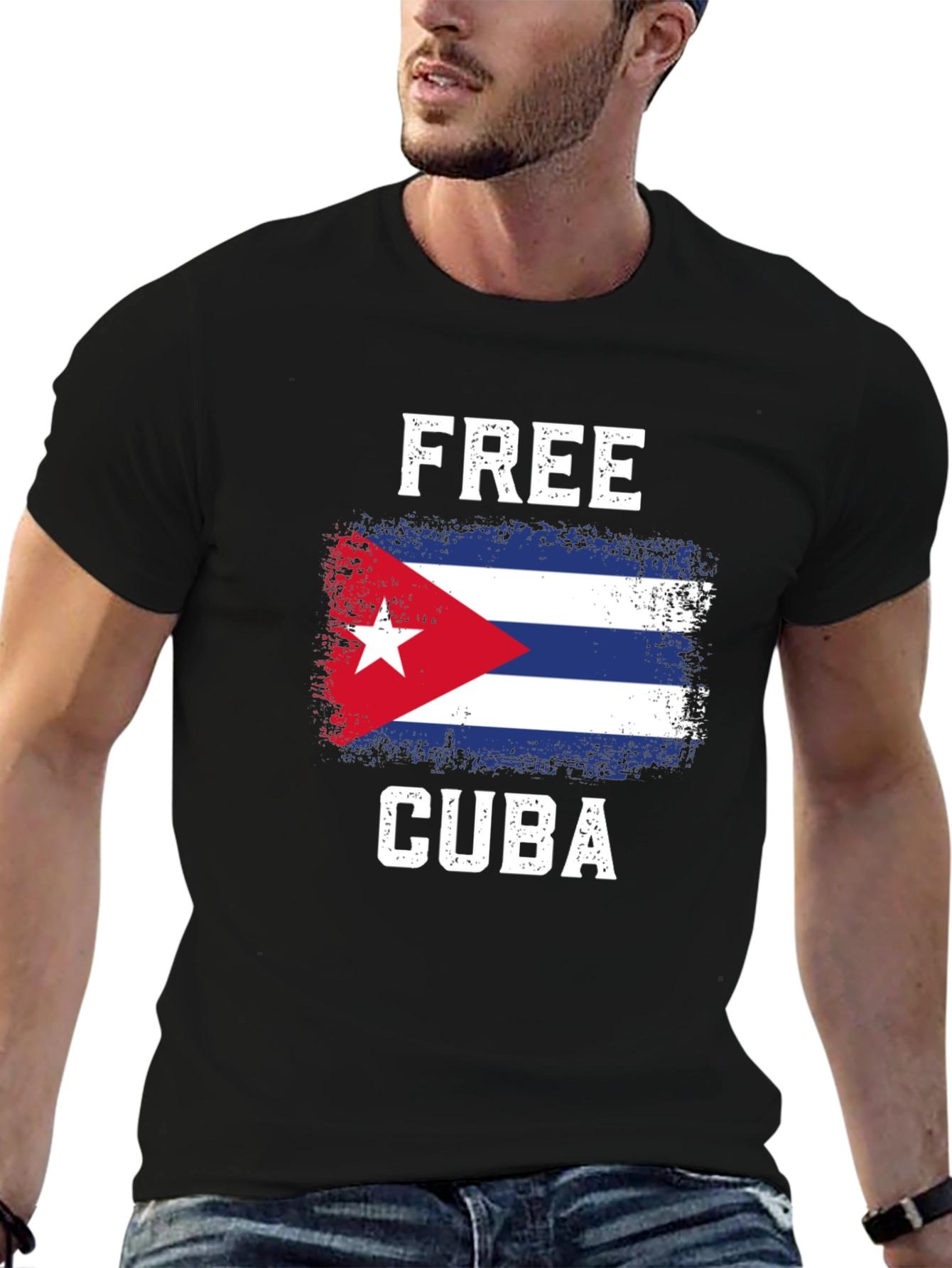 Free Cuba Graphic Tee - Distressed Cuban Flag T-Shirt