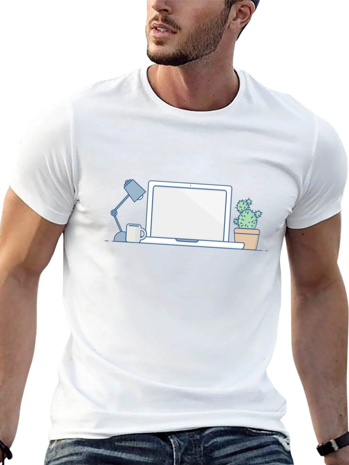 Desk Scene Graphic T-Shirt - Black Casual Tee