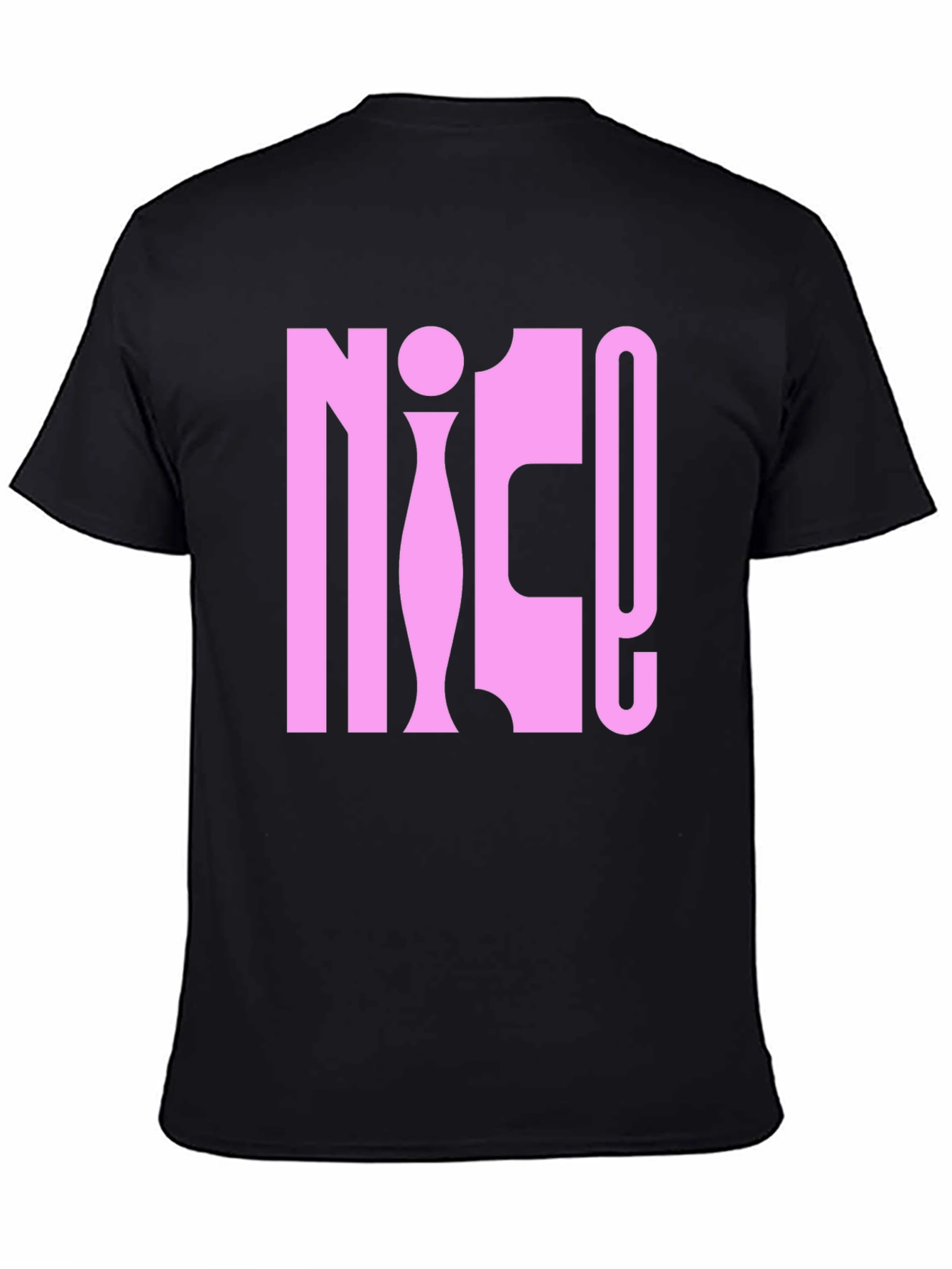 NICE! Pink Graphic Print Black T-Shirt
