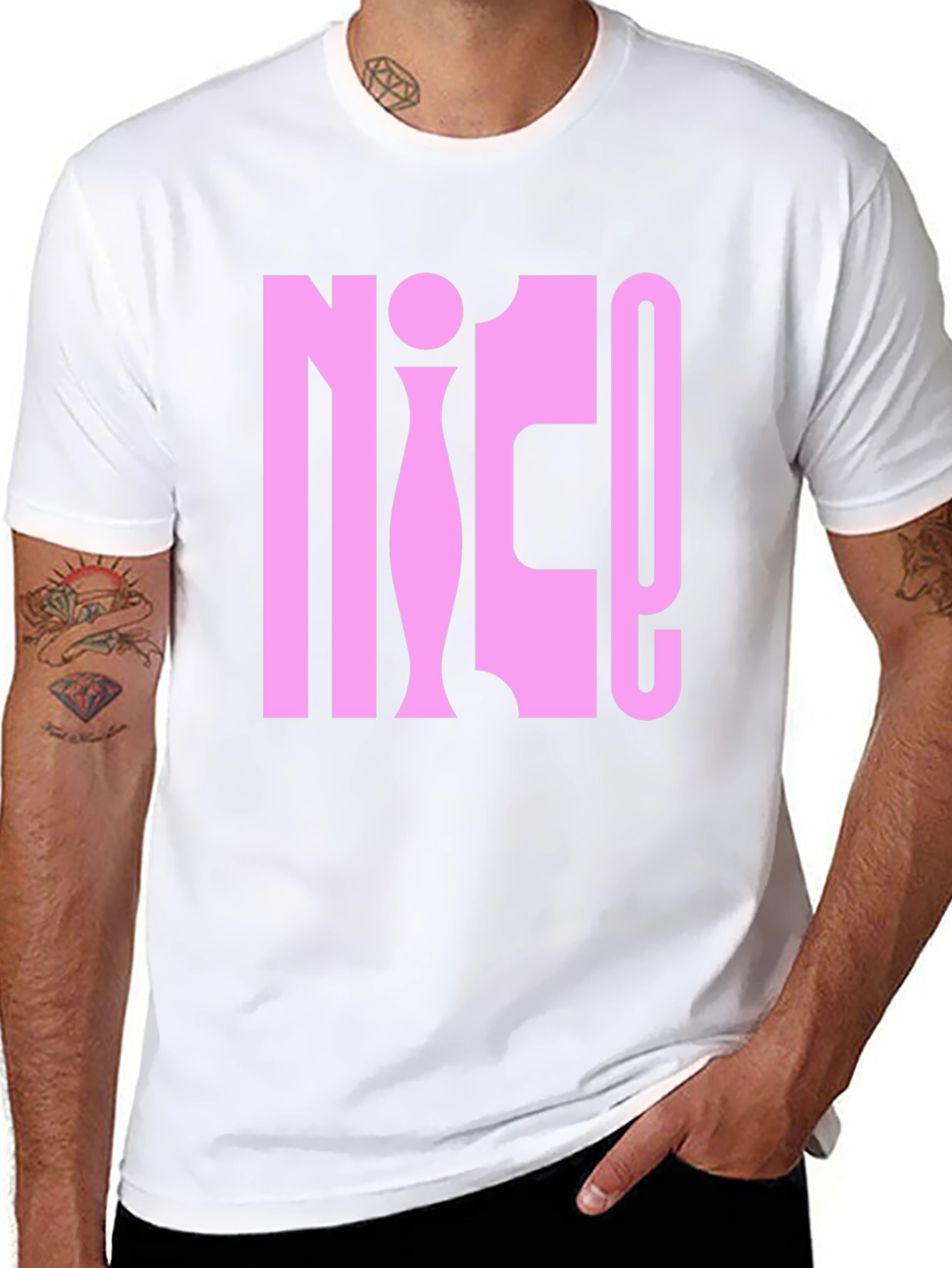 NICE! Pink Graphic Print Black T-Shirt