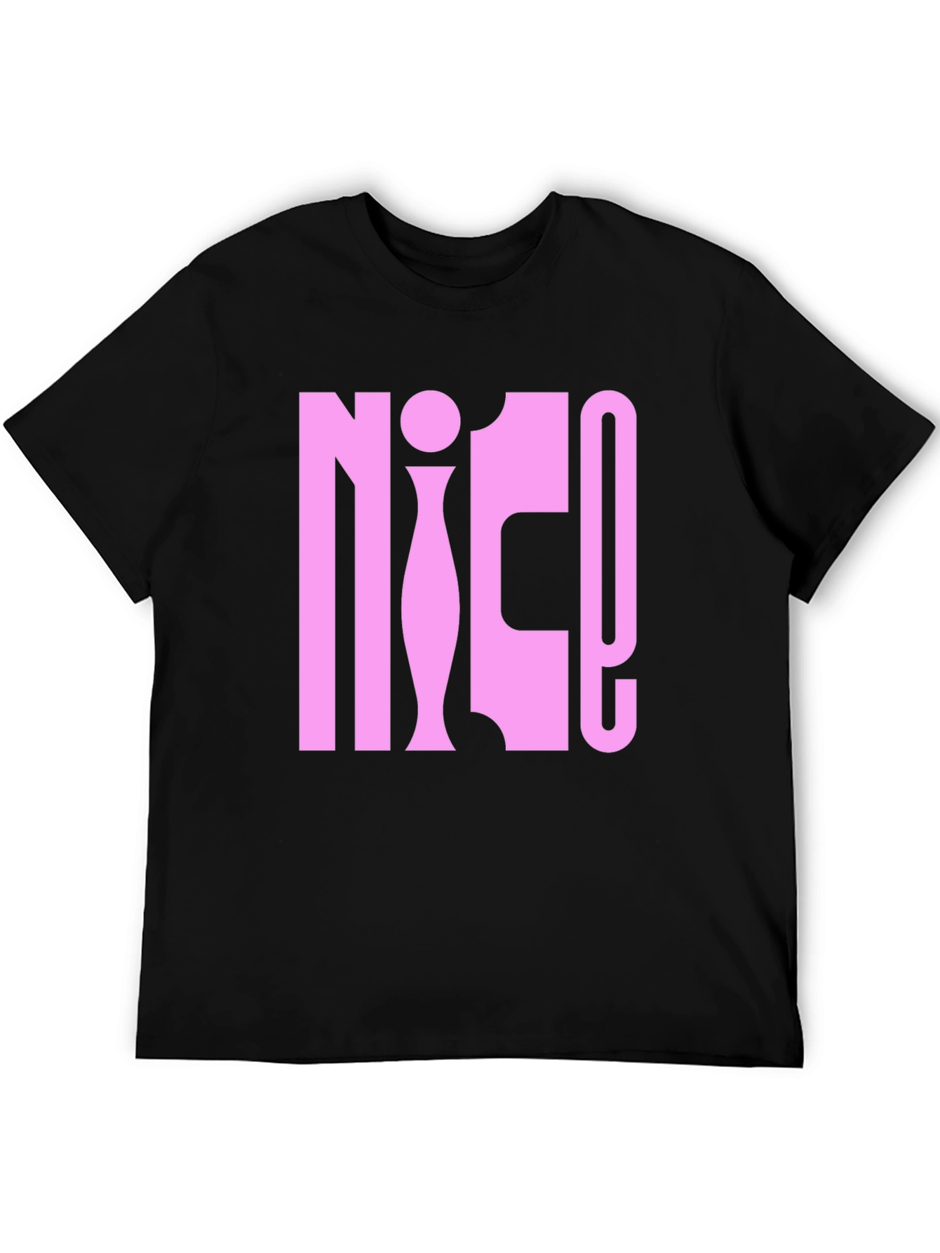 NICE! Pink Graphic Print Black T-Shirt