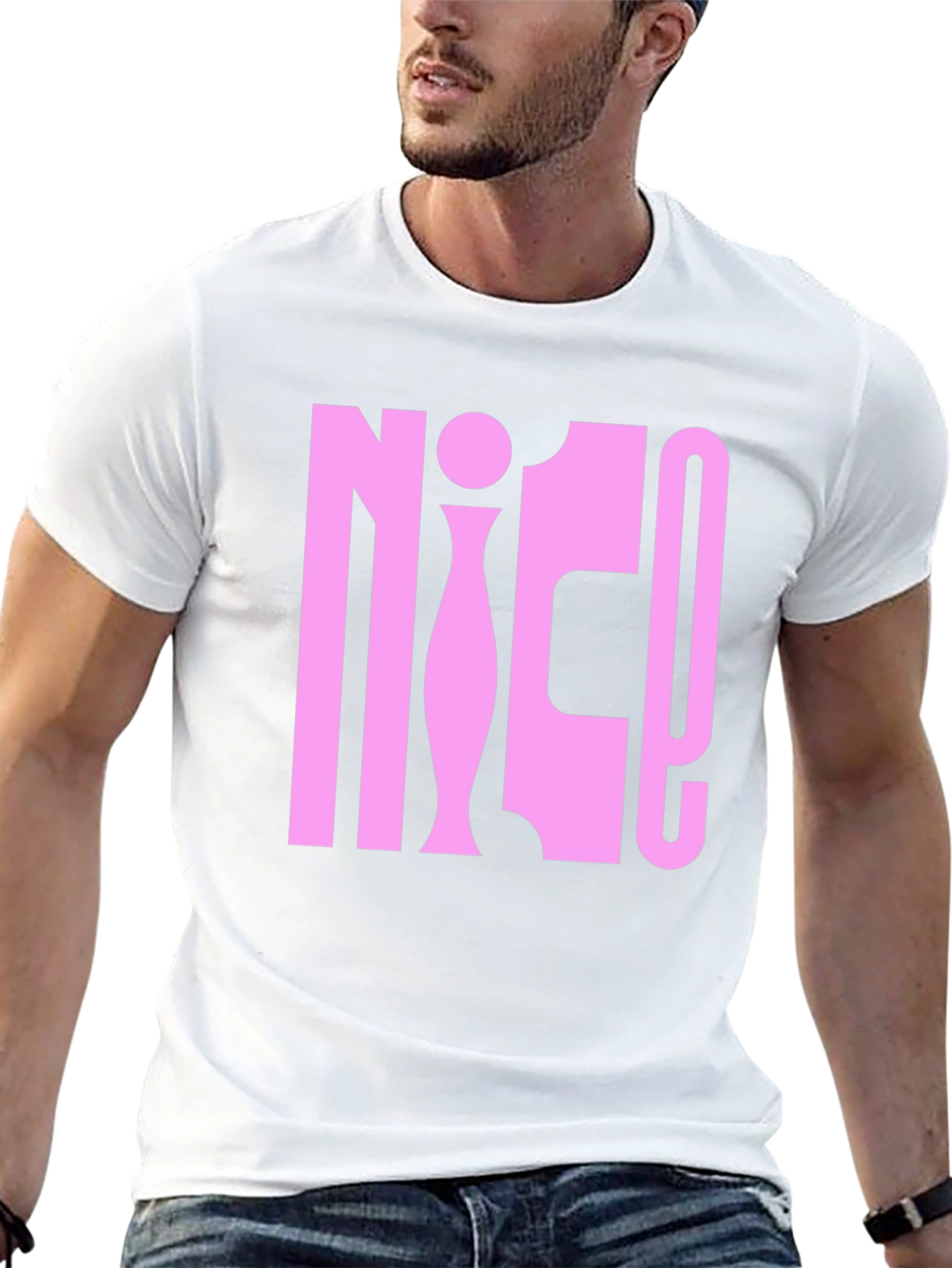 NICE! Pink Graphic Print Black T-Shirt