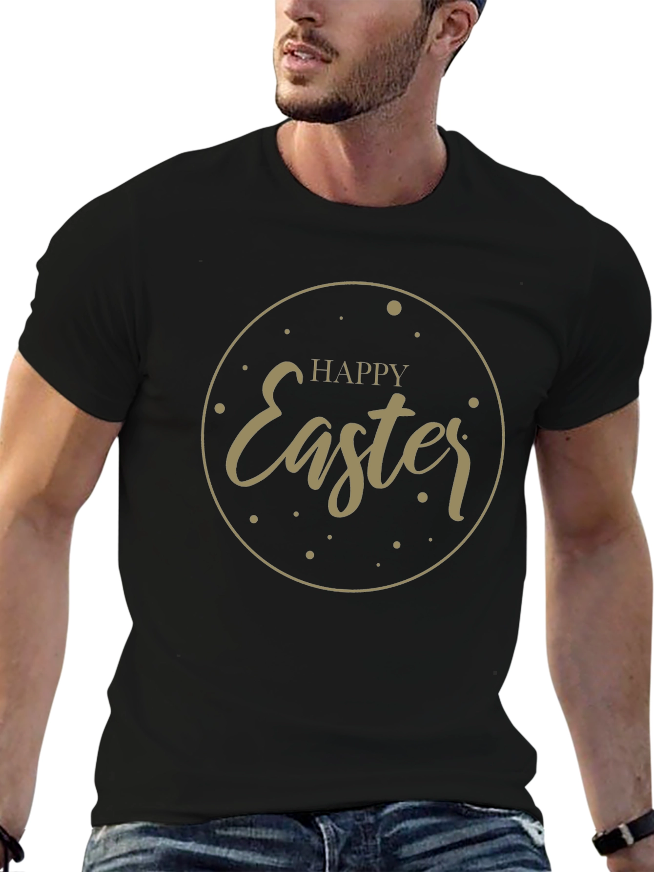 Happy Easter Graphic Tee - Black Cotton Blend Shirt