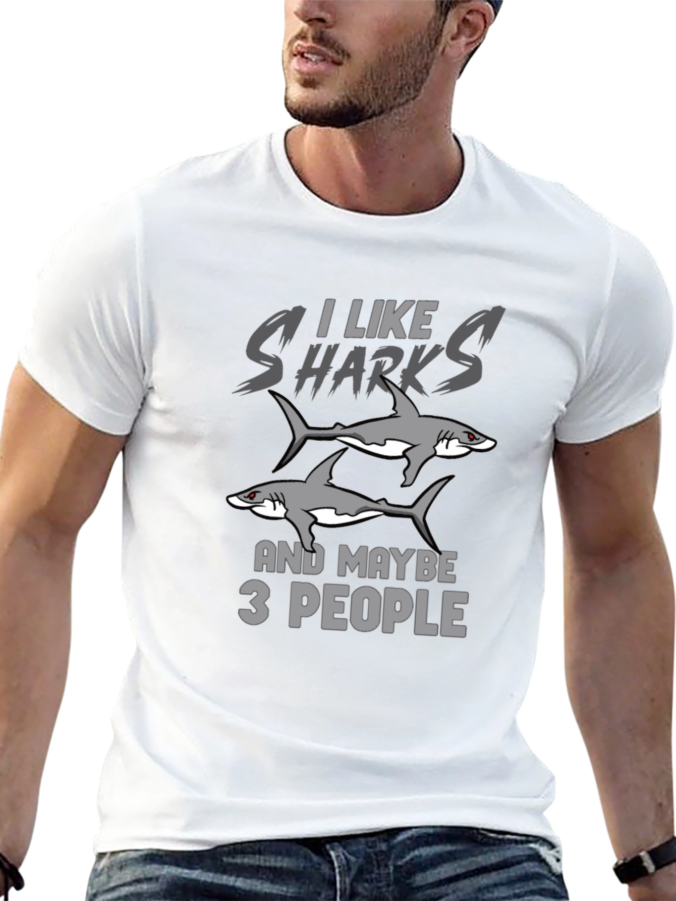 I Like Sharks and Maybe 3 People Black T-Shirt