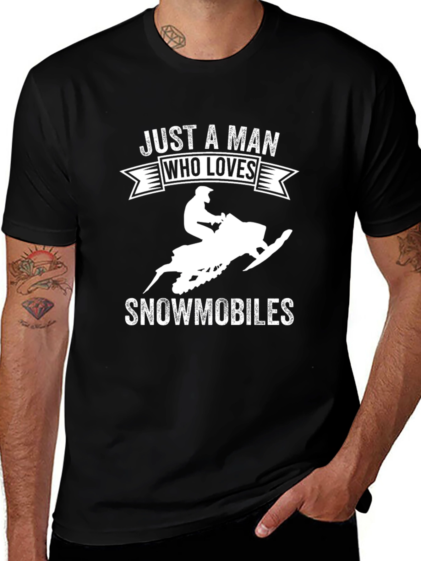 Mens Just A Man Who Loves Snowmobiles T-Shirt