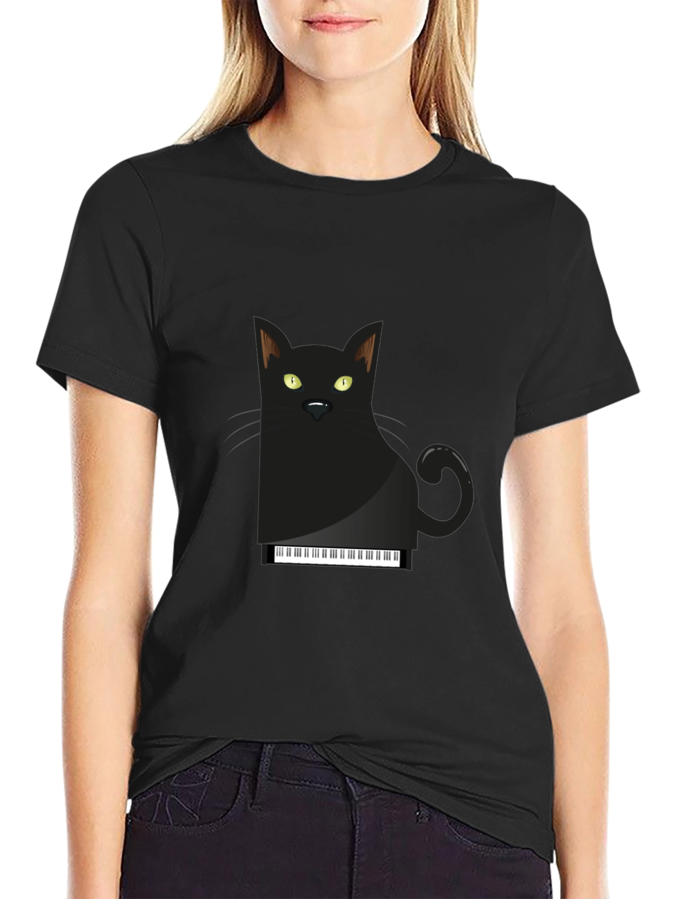 Piano Cat T-Shirt - Black Cotton Graphic Tee