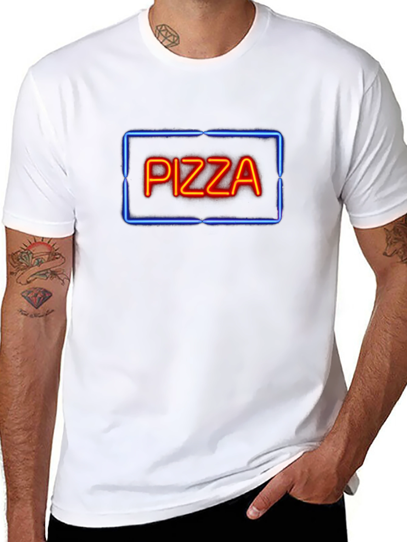 Neon Pizza Sign Graphic Tee - Black