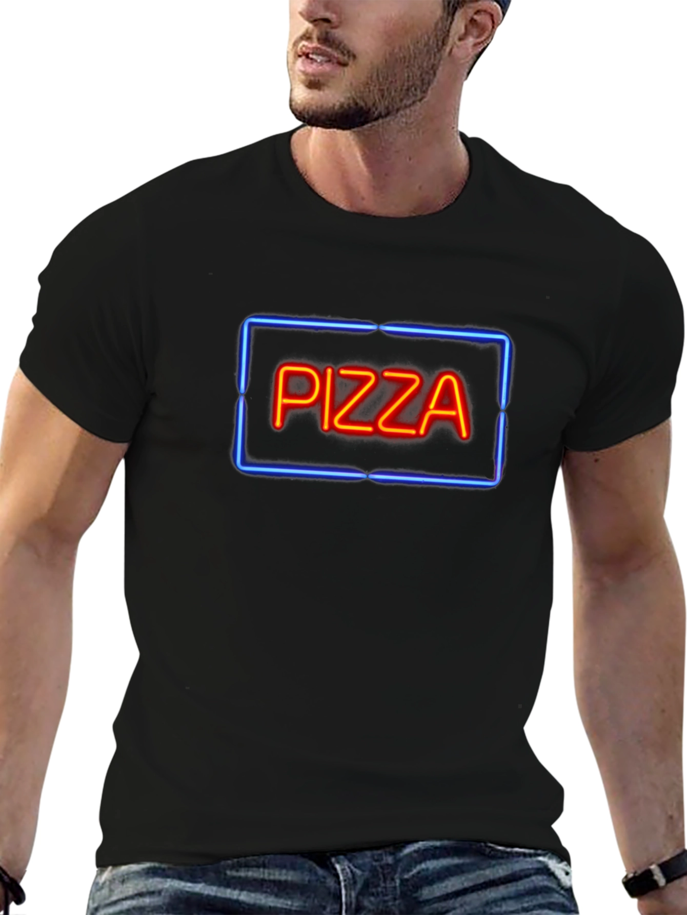 Neon Pizza Sign Graphic Tee - Black