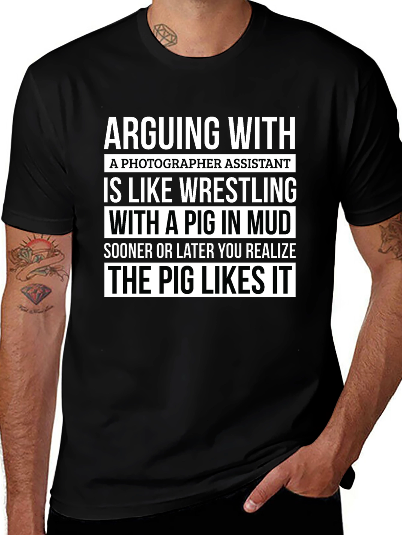 Photographer Assistant Pig Wrestling Novelty T-Shirt