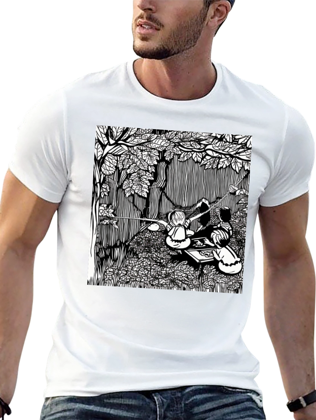 Unique Black T-Shirt with Detailed Graphic Design