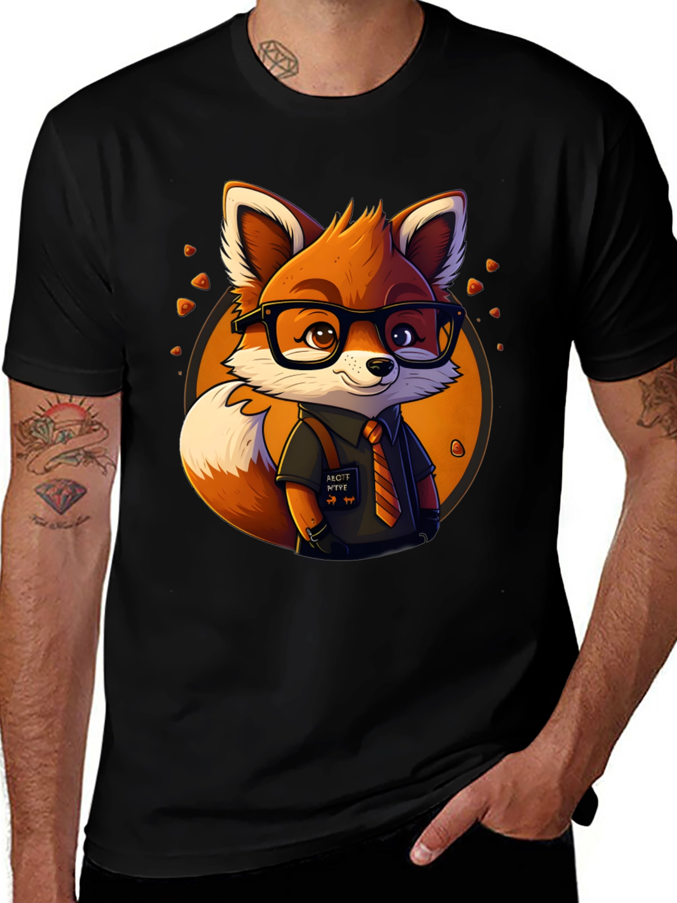 Fox Cartoon Graphic Print Black Tee