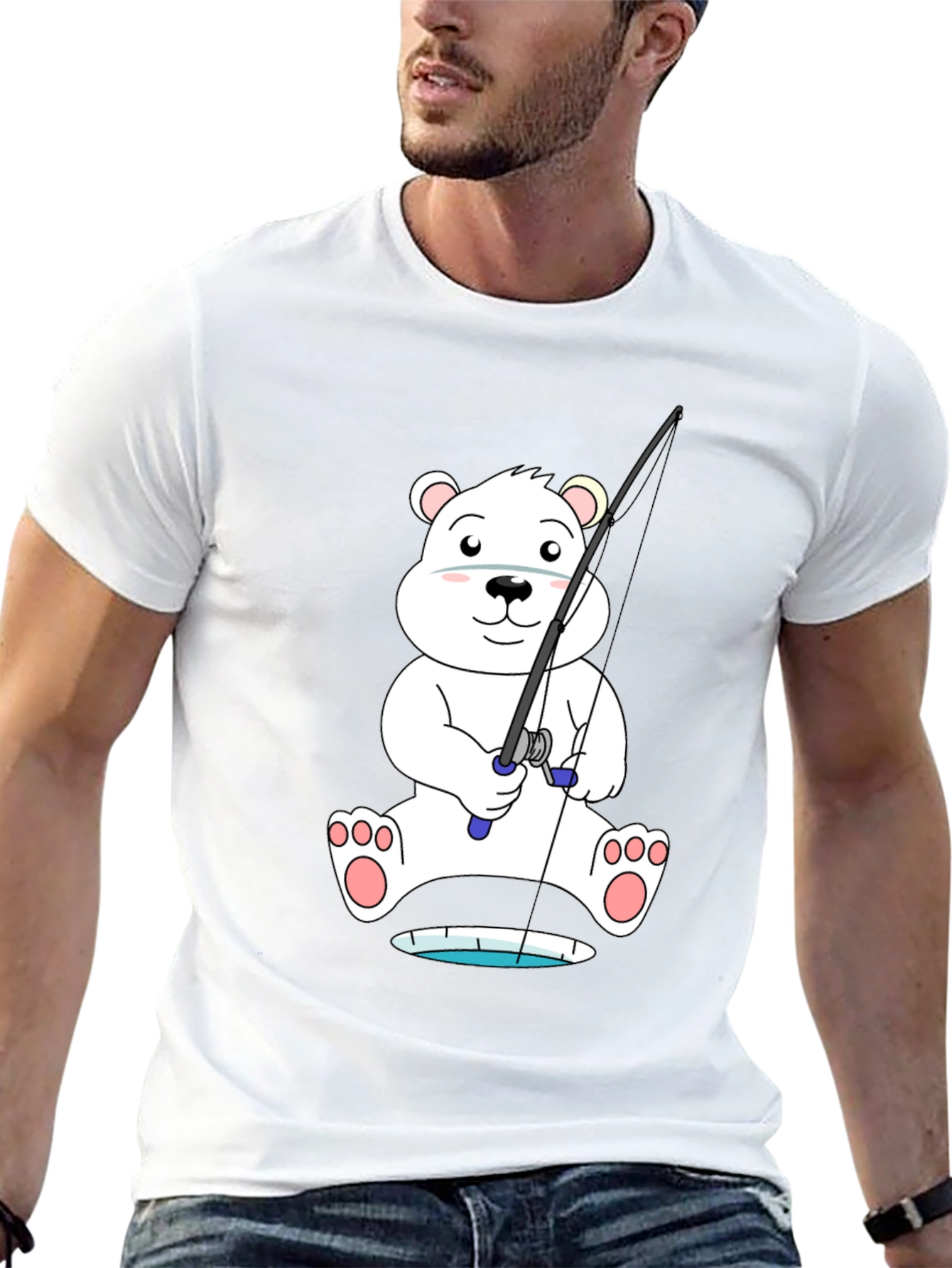 Polar Bear Fishing T-Shirt - Cute Cartoon Tee