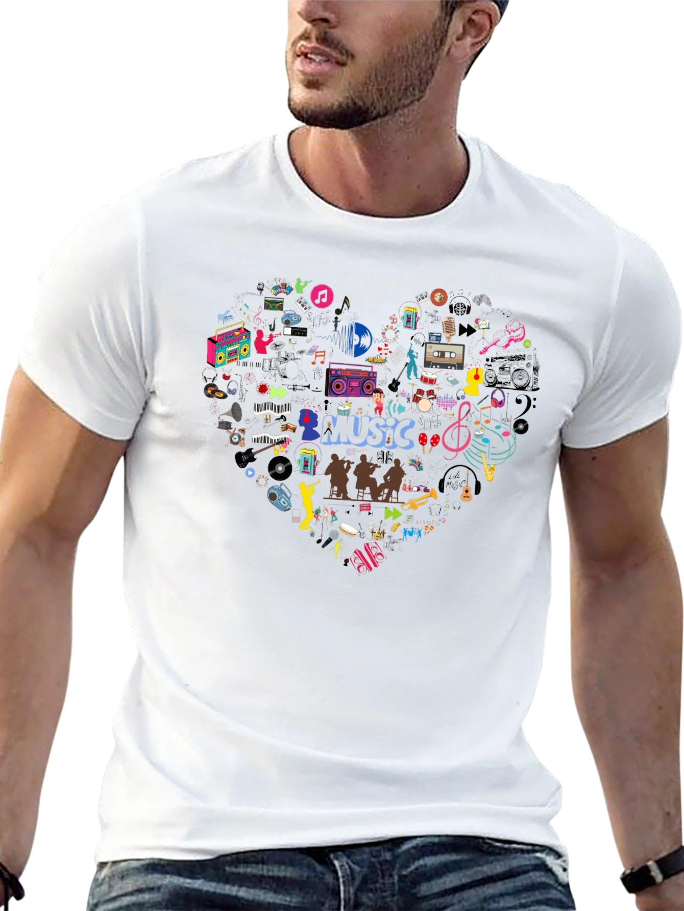 Music Heart T-Shirt - Black Casual Tee