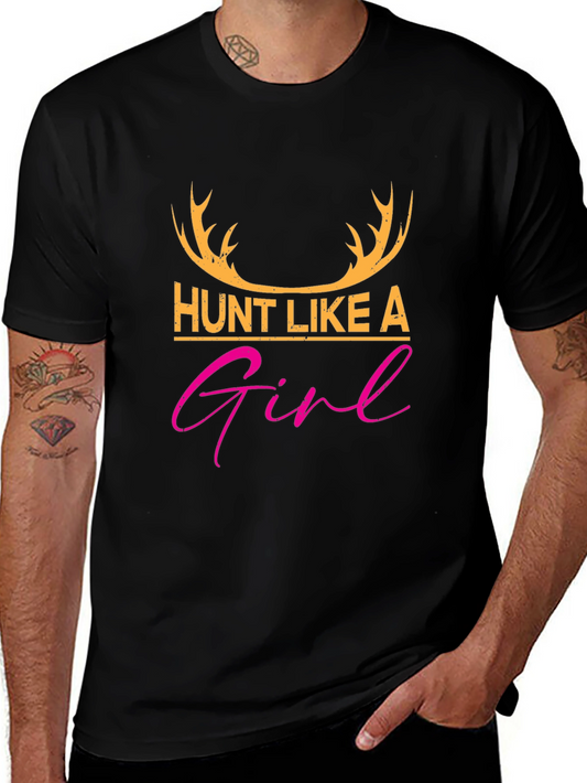 Hunt Like A Girl T-Shirt - Deer Antlers Graphic Tee