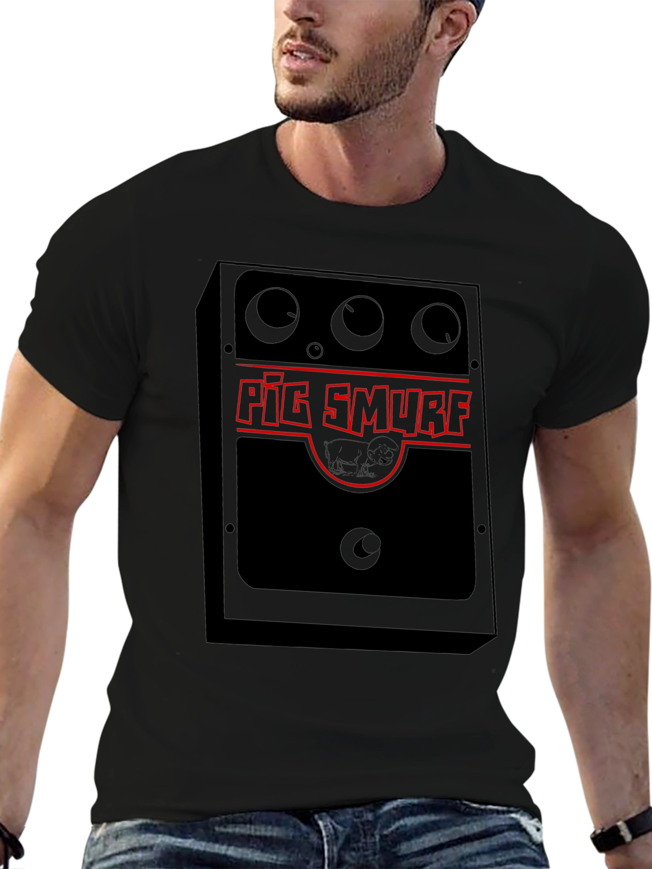Pig Smurf Graphic Tee - Black Novelty T-Shirt