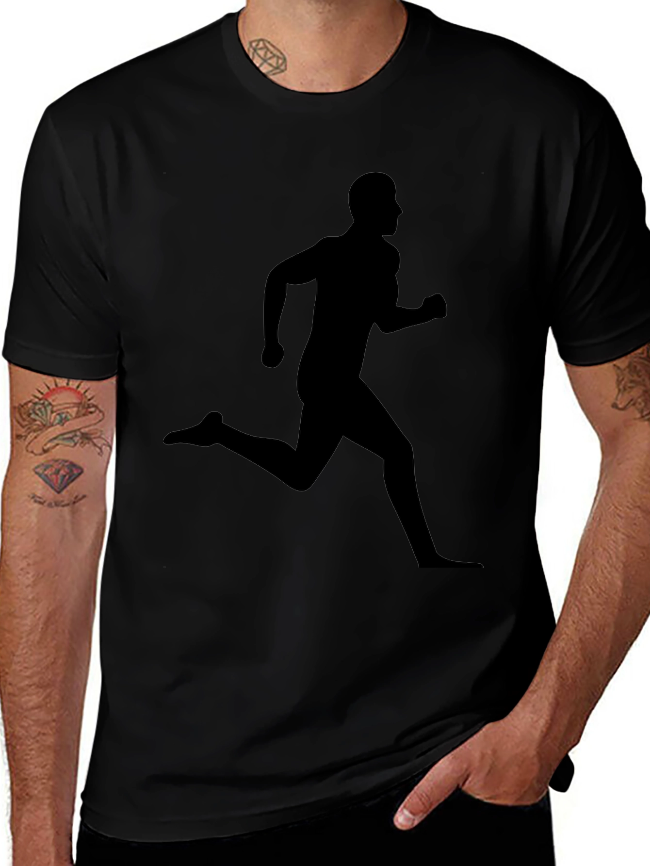 Black Running Man Graphic Tee - Athletic Style