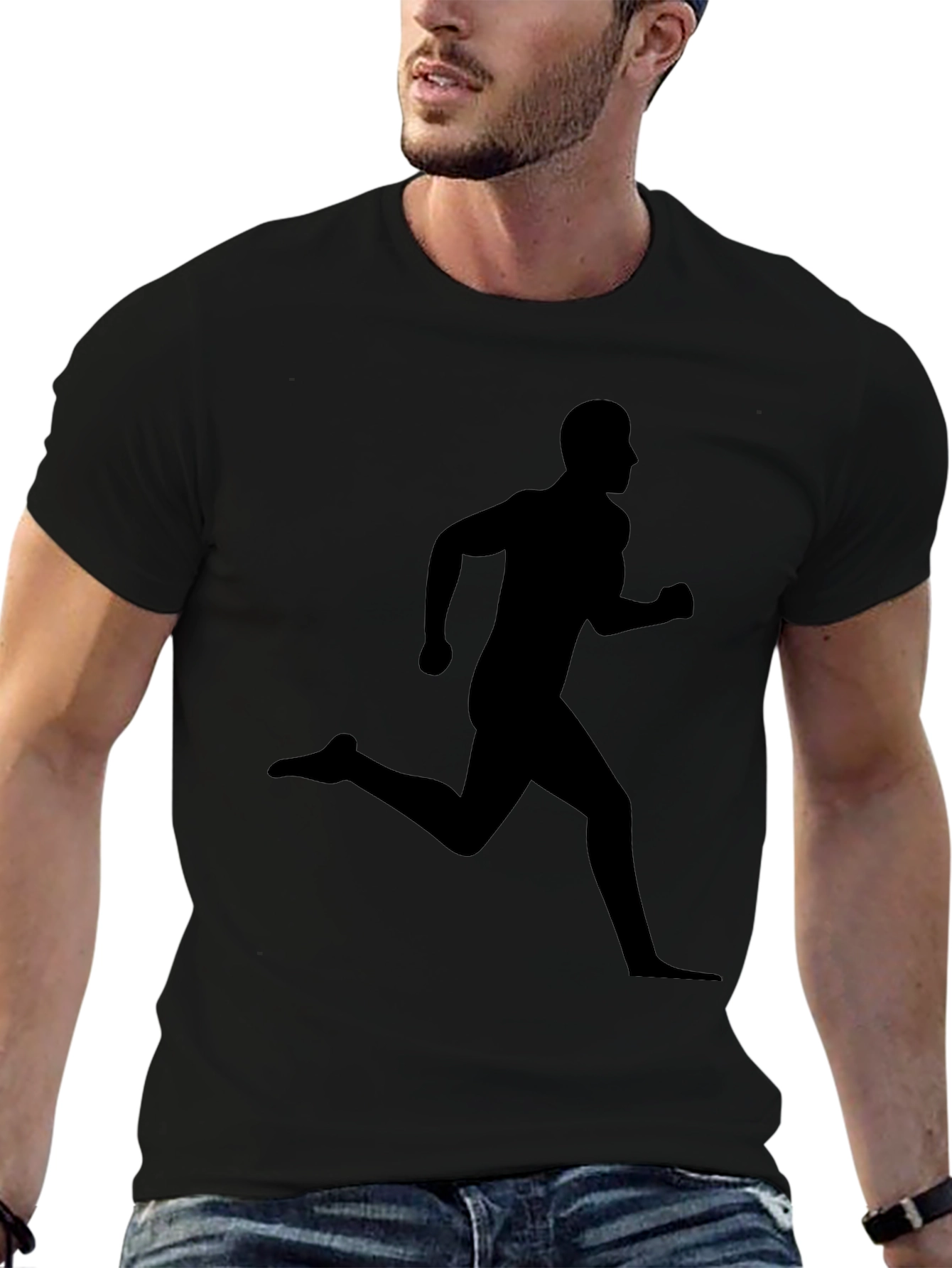 Black Running Man Graphic Tee - Athletic Style