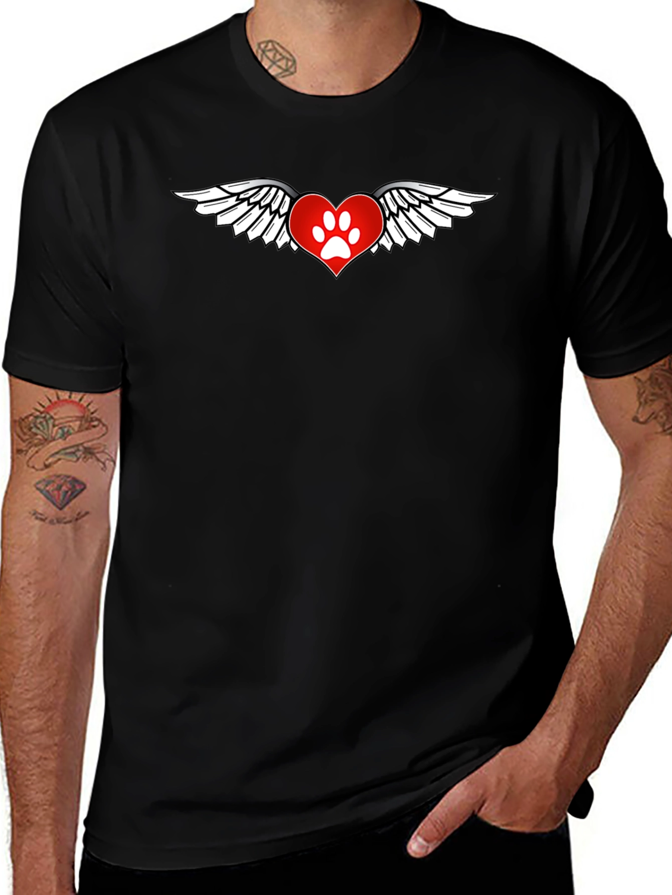 Heart Paw Wings Black T-Shirt