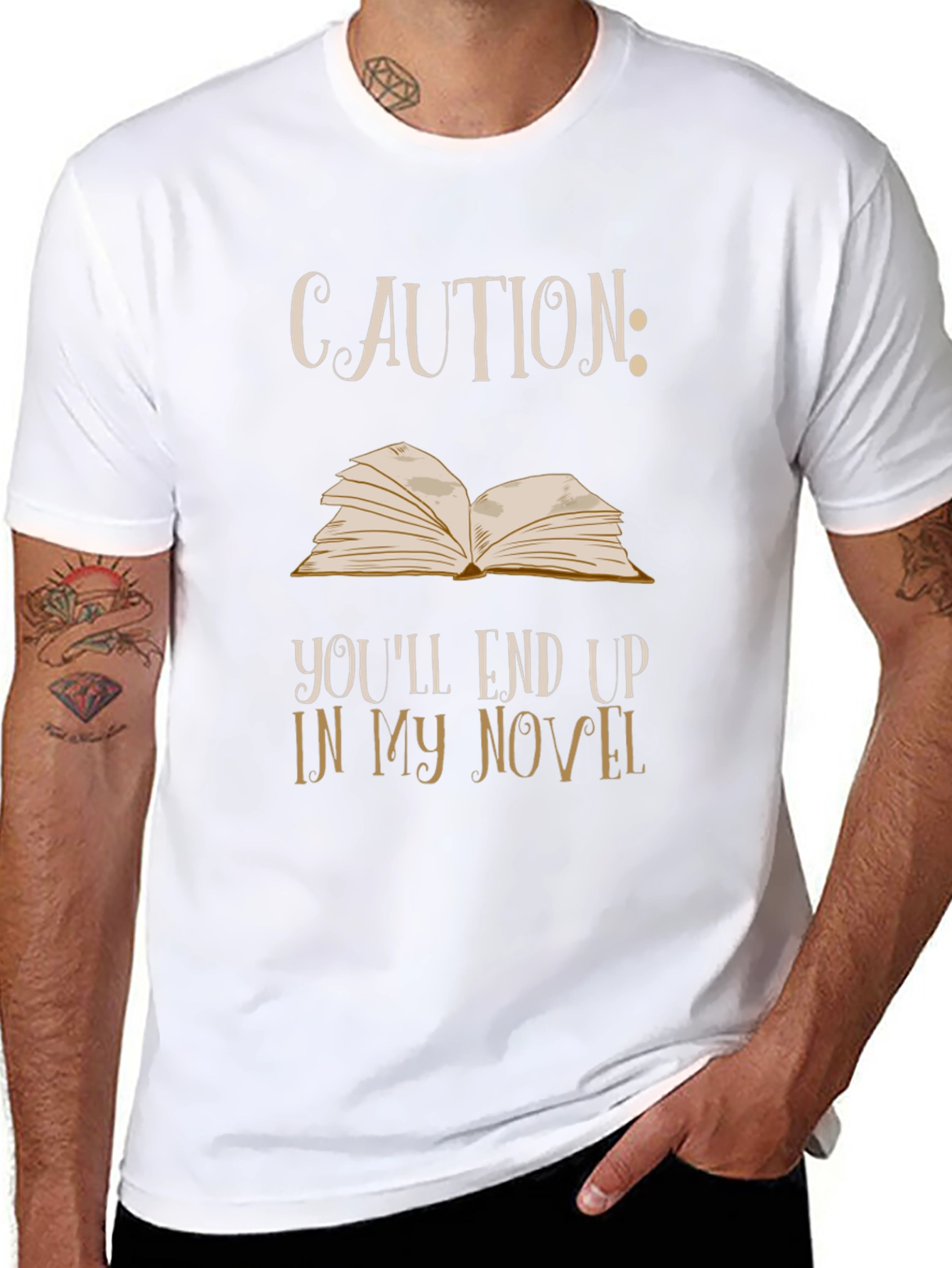 Caution Novel T-Shirt: Funny Writer Tee