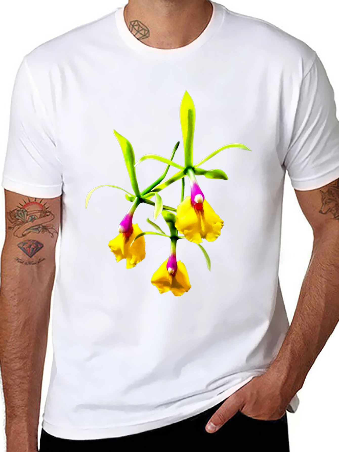 Orchid Flower Graphic Tee - Botanical Black T-Shirt