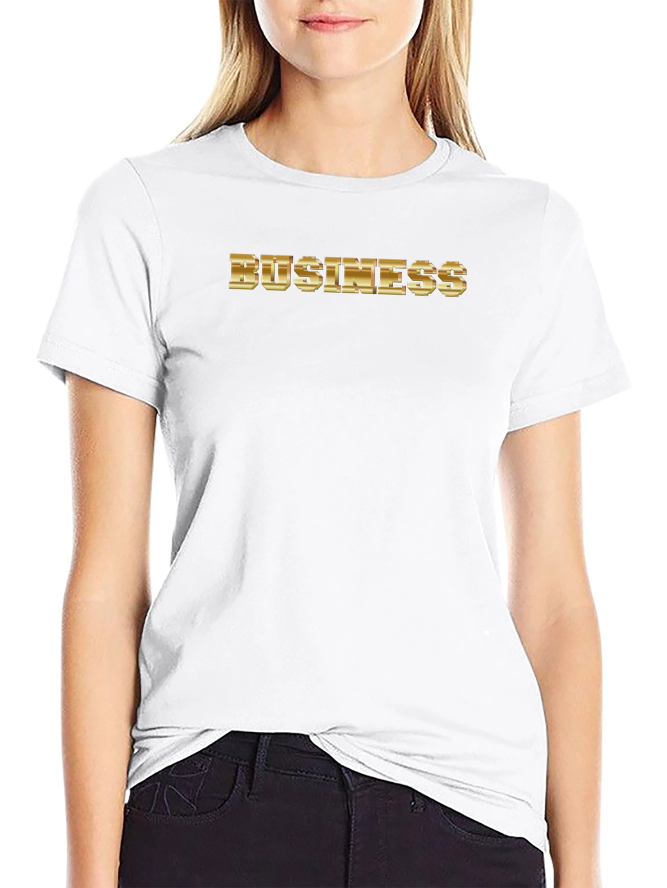 Gold Business Graphic Print Black T-Shirt