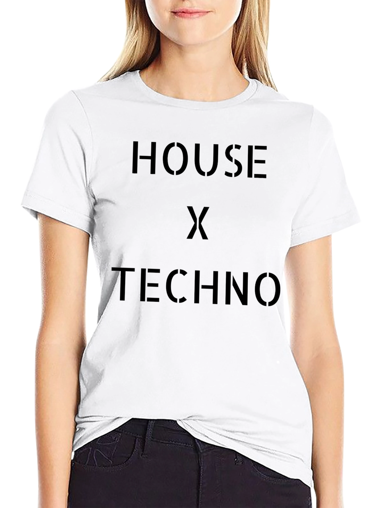 House x Techno Black Graphic Tee Shirt