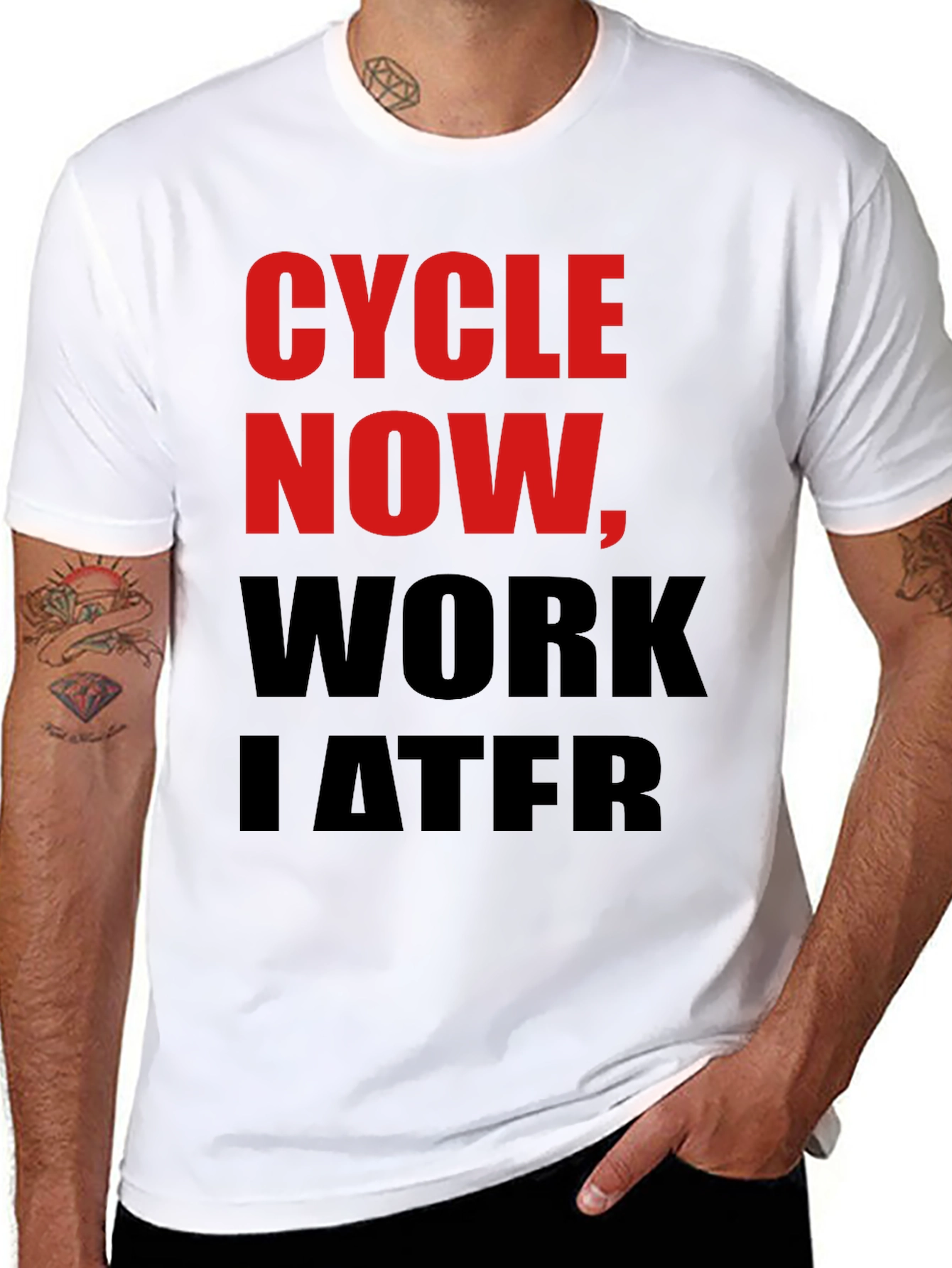 Cycle Now Work Later Black T-Shirt