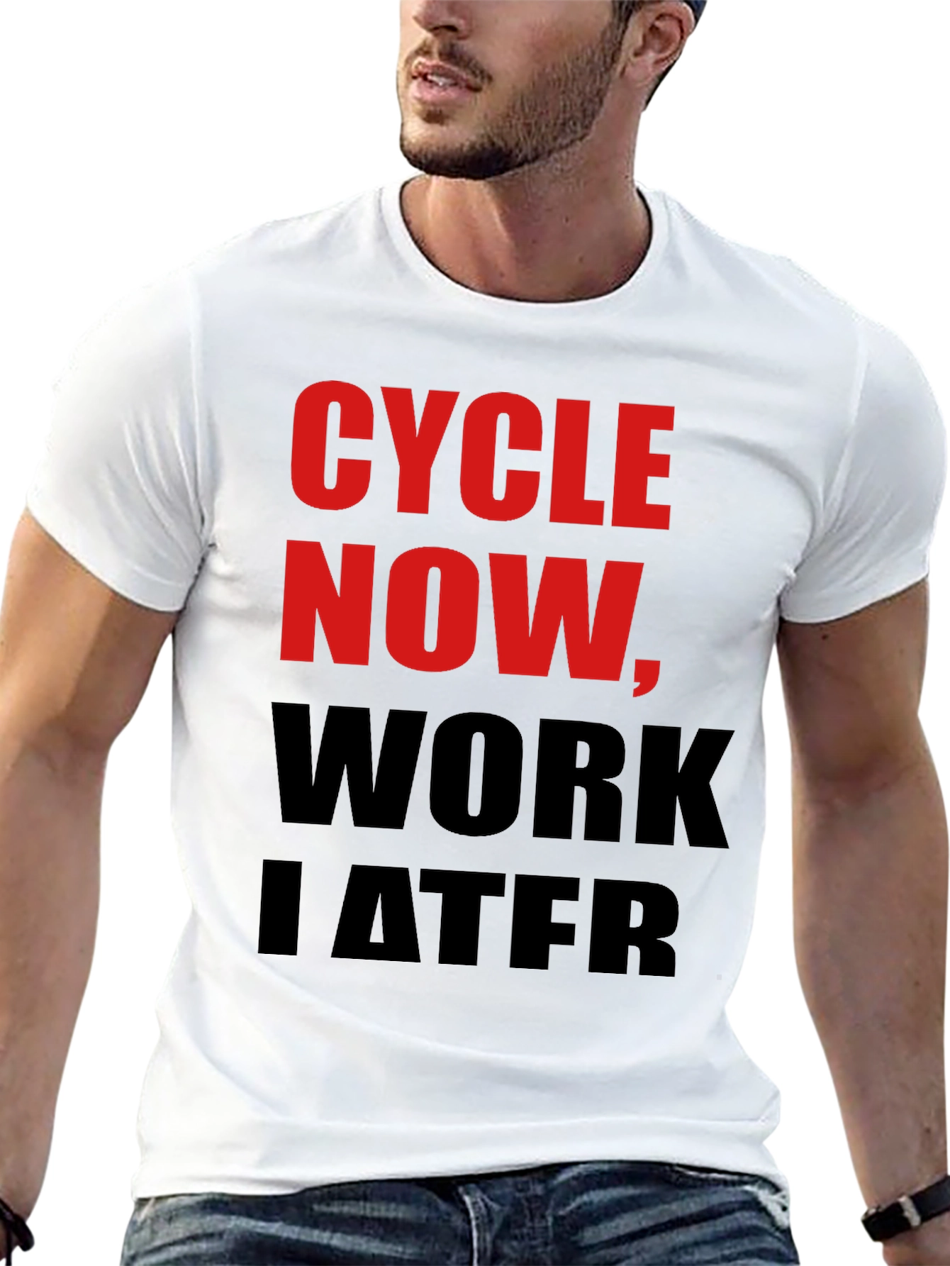 Cycle Now Work Later Black T-Shirt
