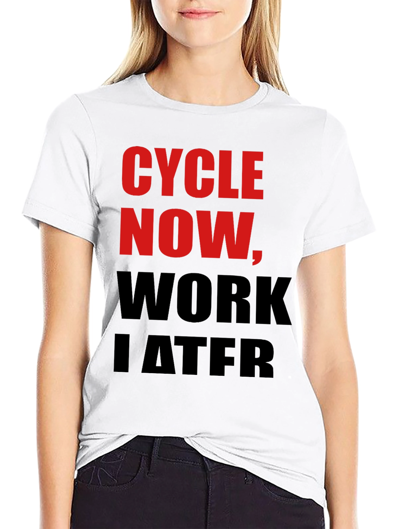 Cycle Now Work Later Black T-Shirt